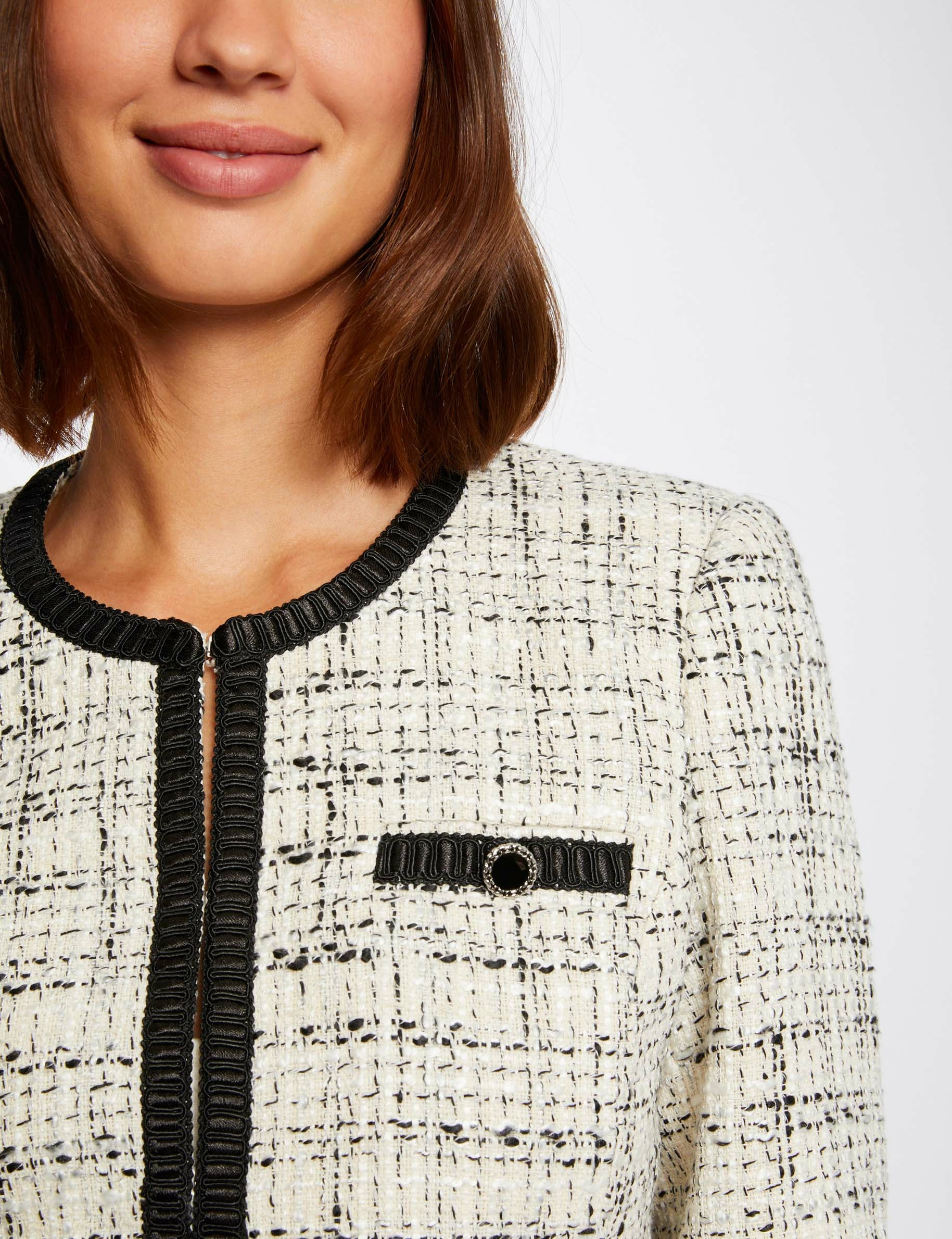 Veste droite avec col rond ecru femme