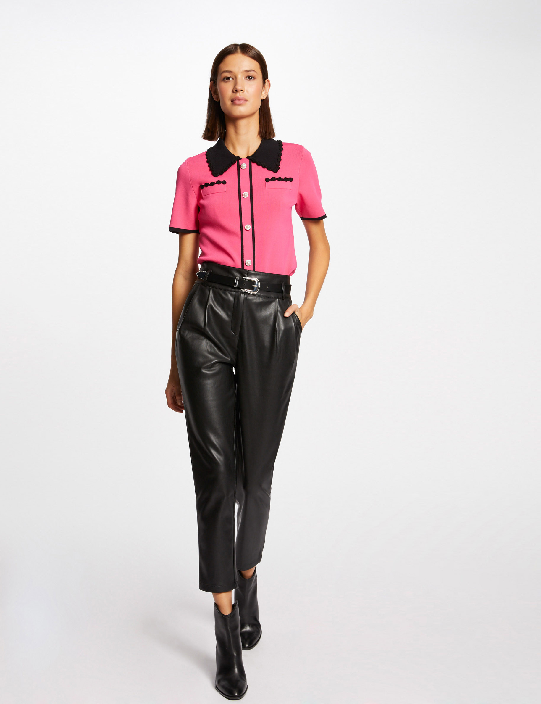 Pantalon carotte 7/8ème simili cuir noir femme Pantalon carotte 7/8ème simili cuir noir femme