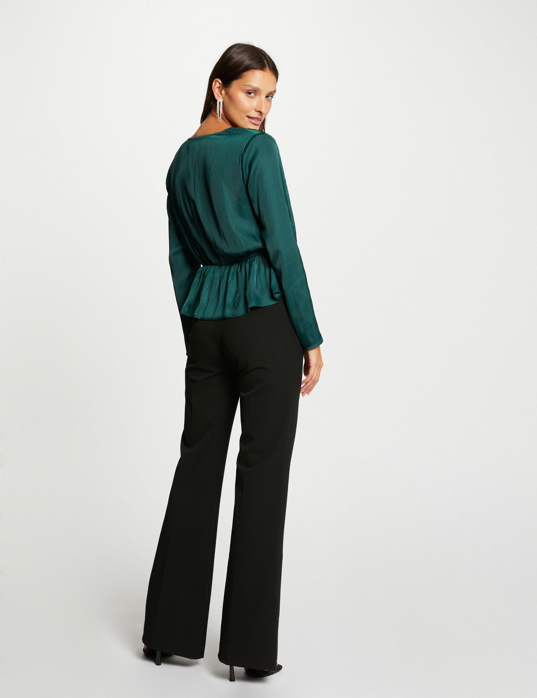Blouse manches longues satin vert fonce femme