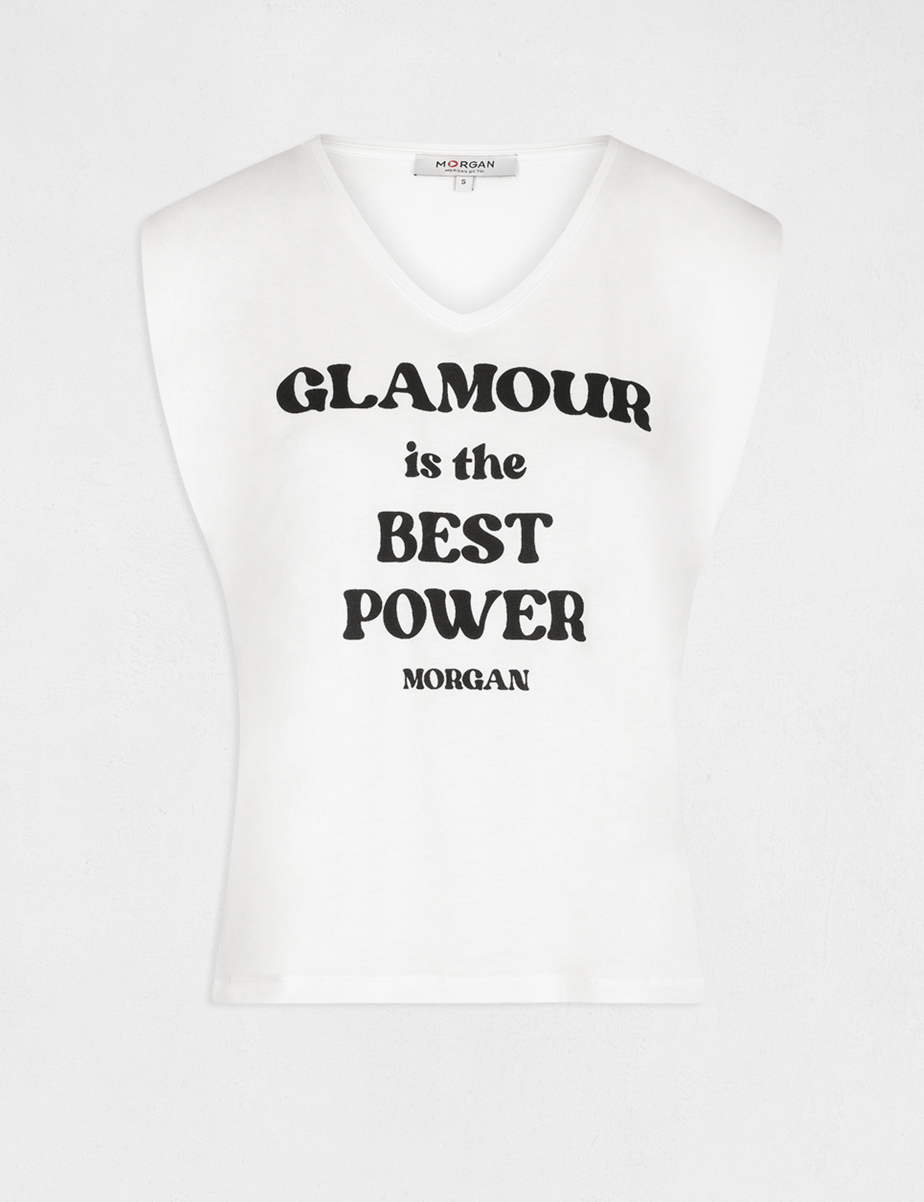 T-shirt manches courtes à inscription ecru femme
