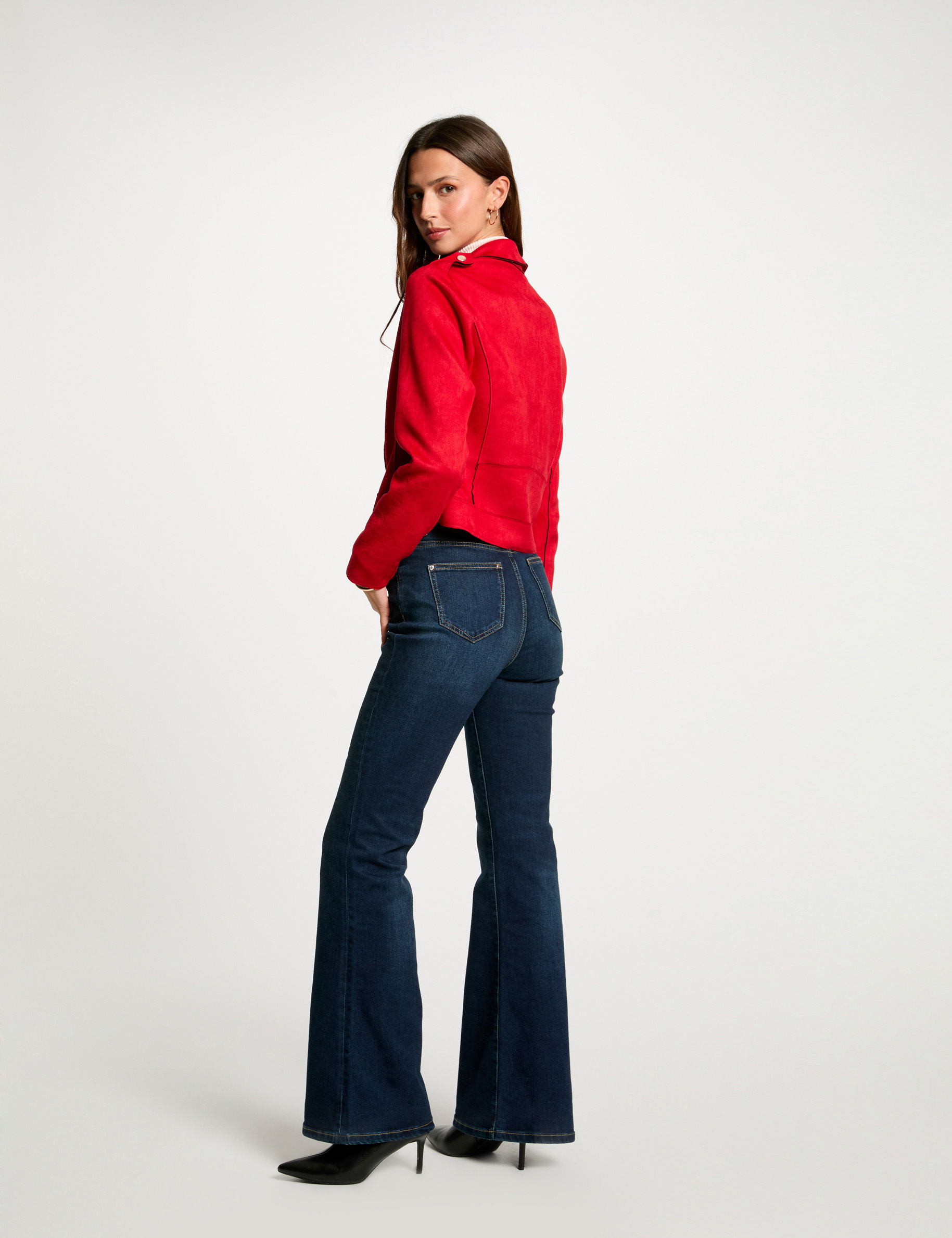 blouson court zippe suedine rouge femme Blouson court zippé suédine rouge femme
