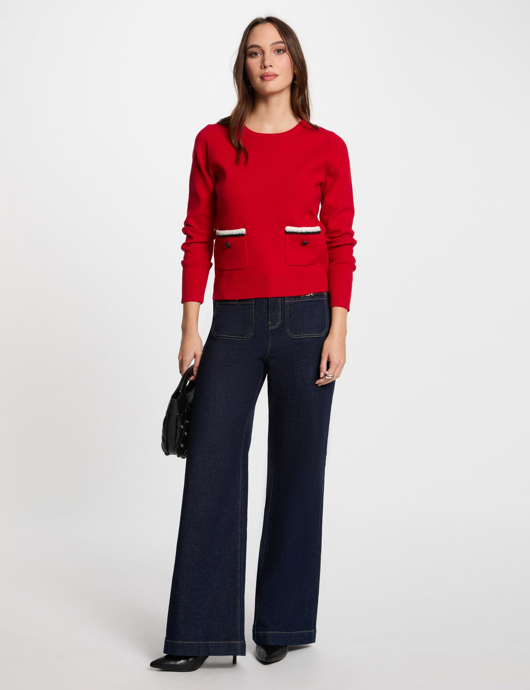 pull col rond manches longues rouge femme Pull col rond manches longues rouge femme