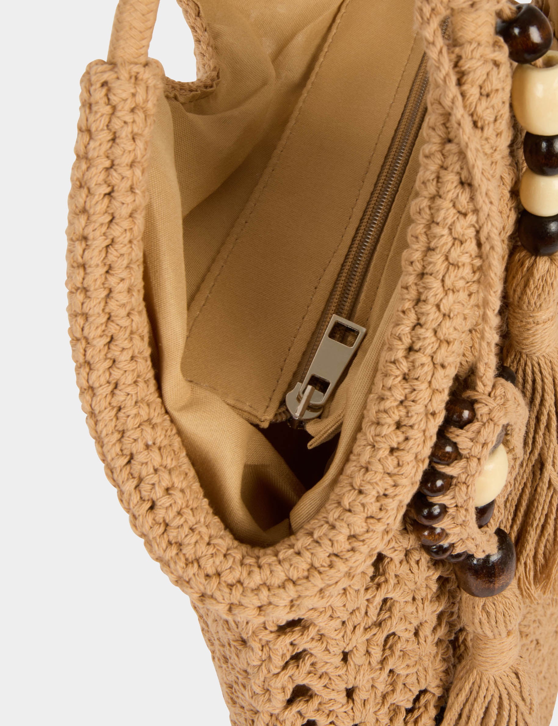 Sac crochet dentelle camel femme