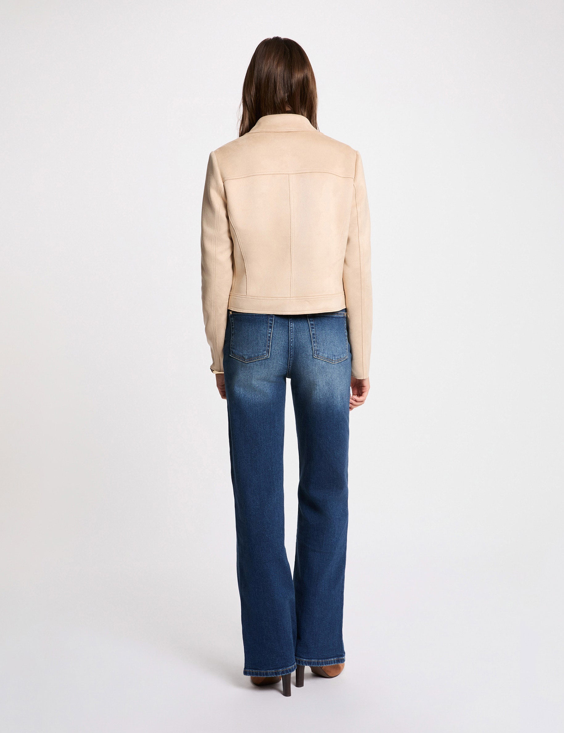 Blouson court su&eacute;dine marron clair femme