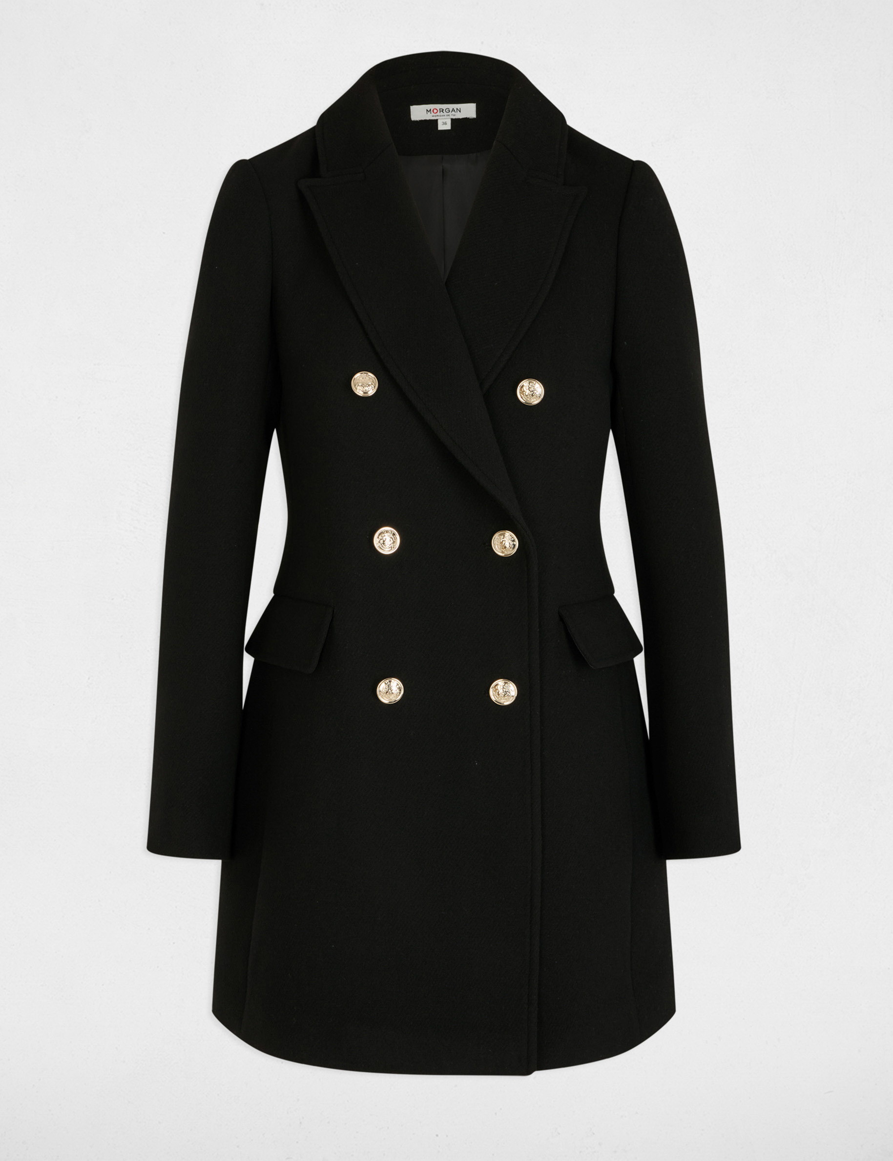 Manteau mi-long avec boutons noir femme