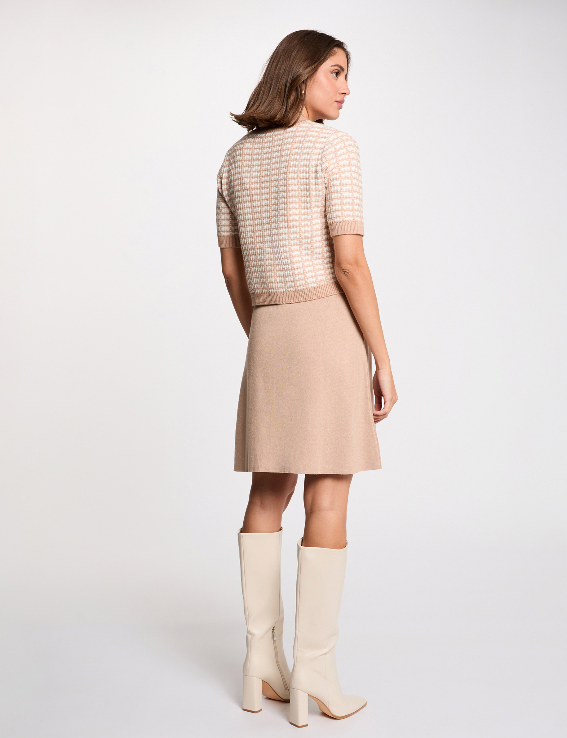 Robe tricot effet 2-en-1 taupe femme