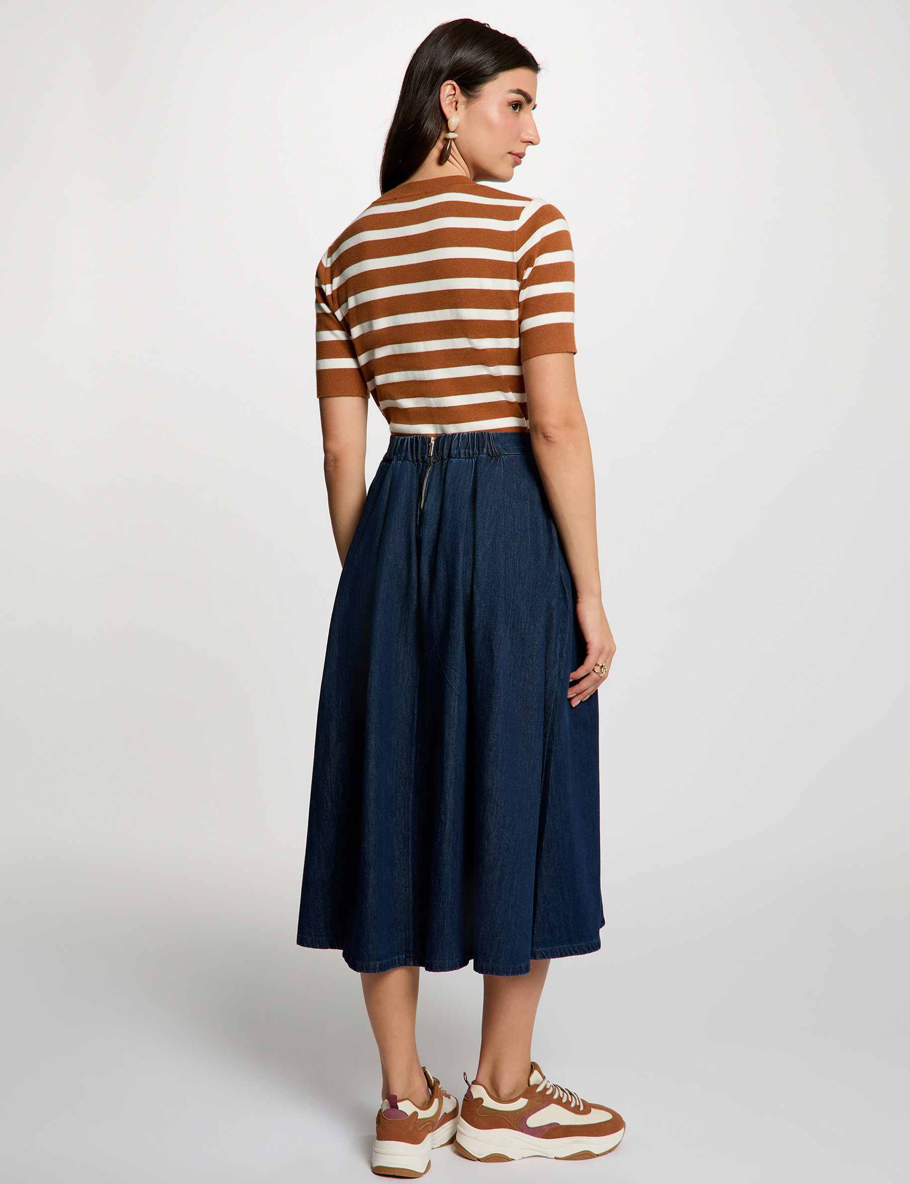 Jupe longue &eacute;vas&eacute;e denim brut femme