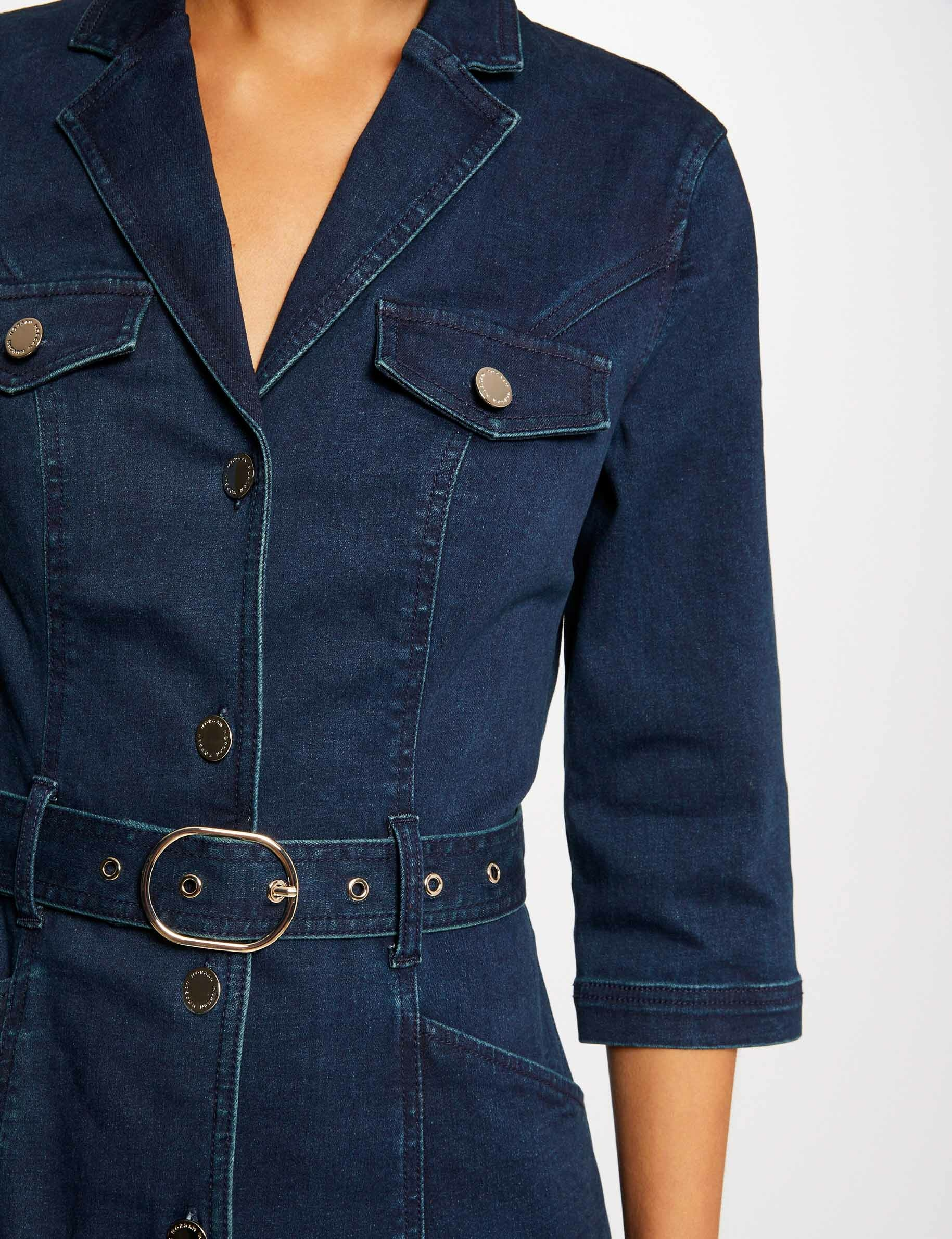 Robe trapèze ceinturée en jean jean brut femme Robe trapèze ceinturée en jean jean brut femme