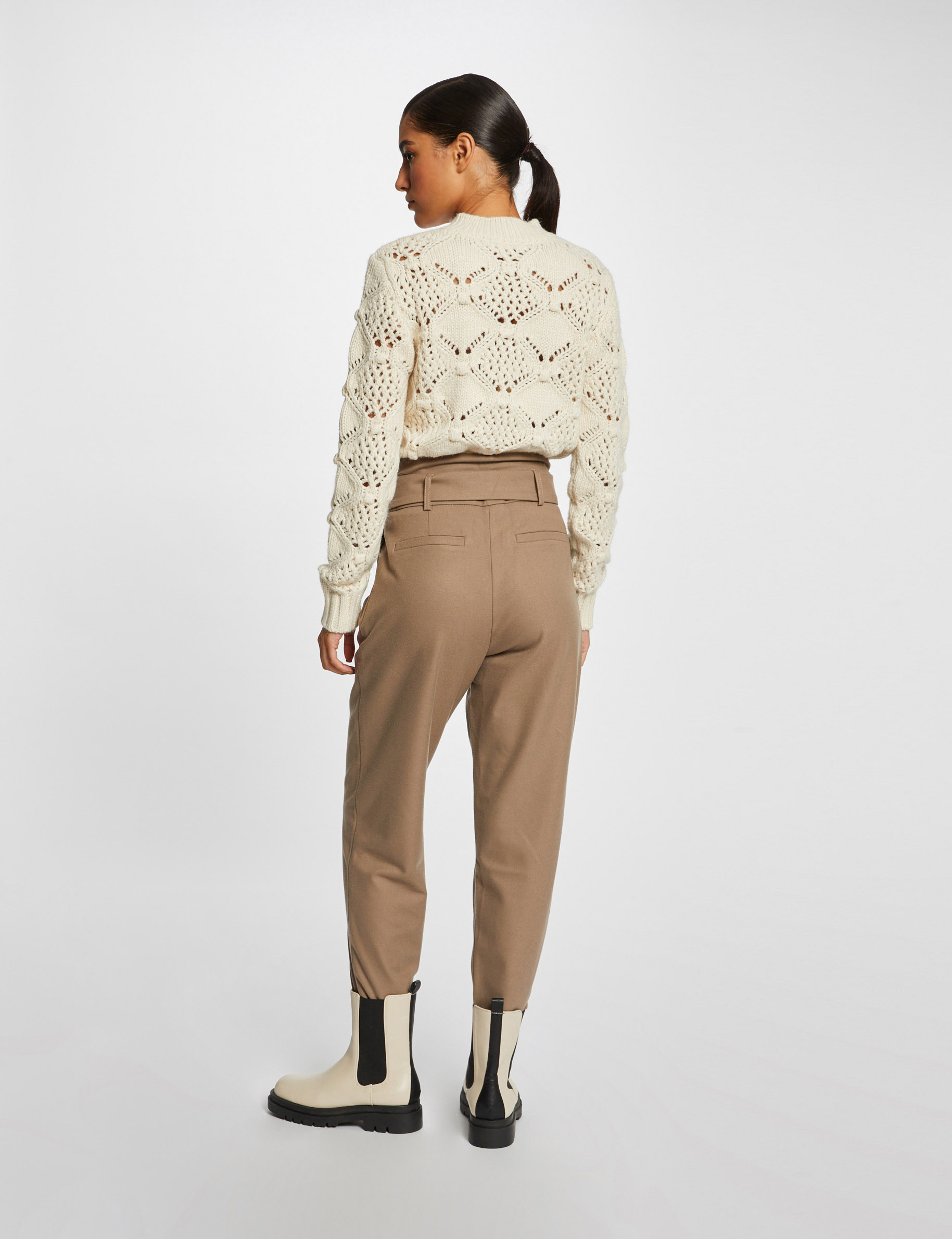 Pull manches longues à détails ajourés ivoire femme Pull manches longues à détails ajourés ivoire femme