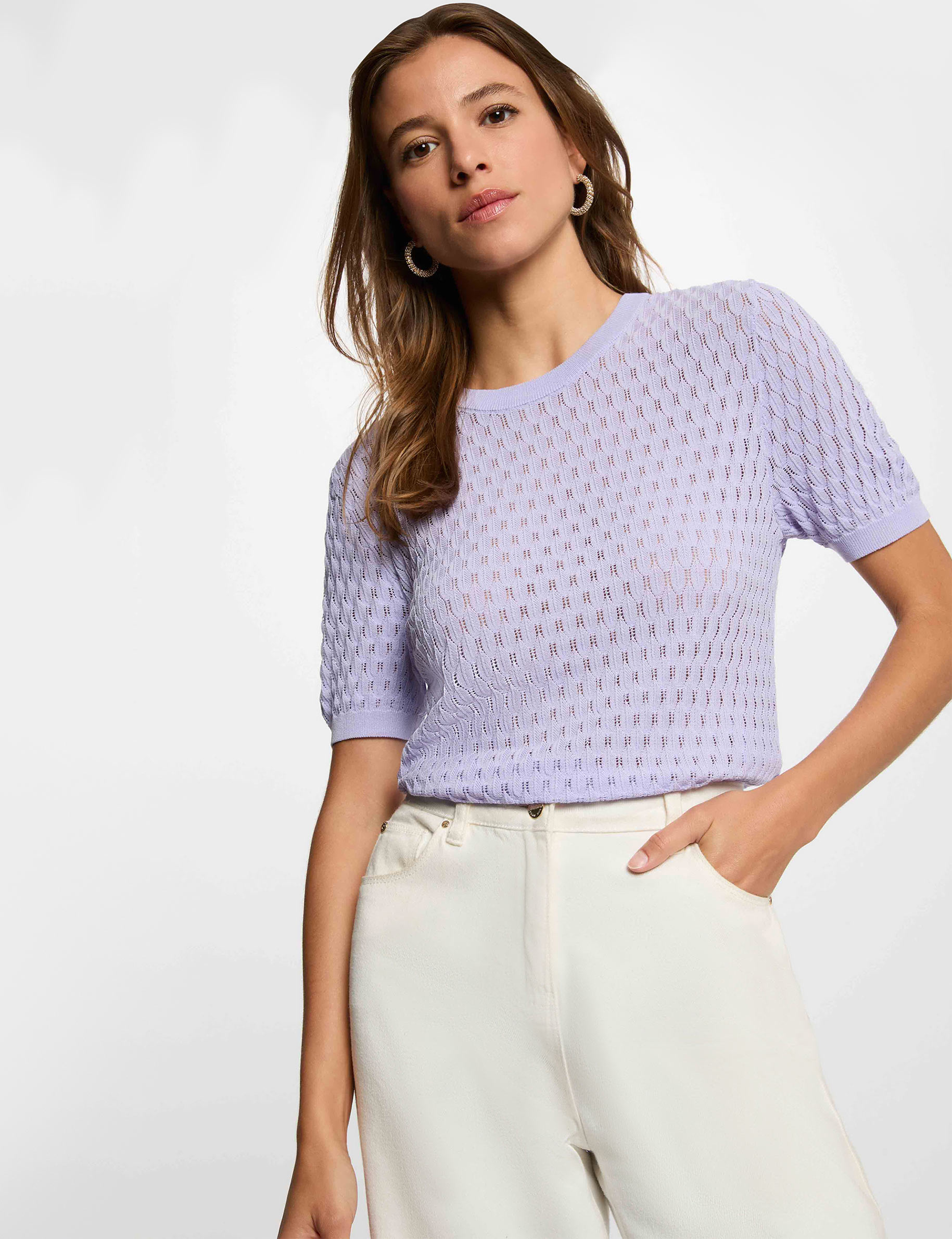 Pull fin col rond mauve femme
