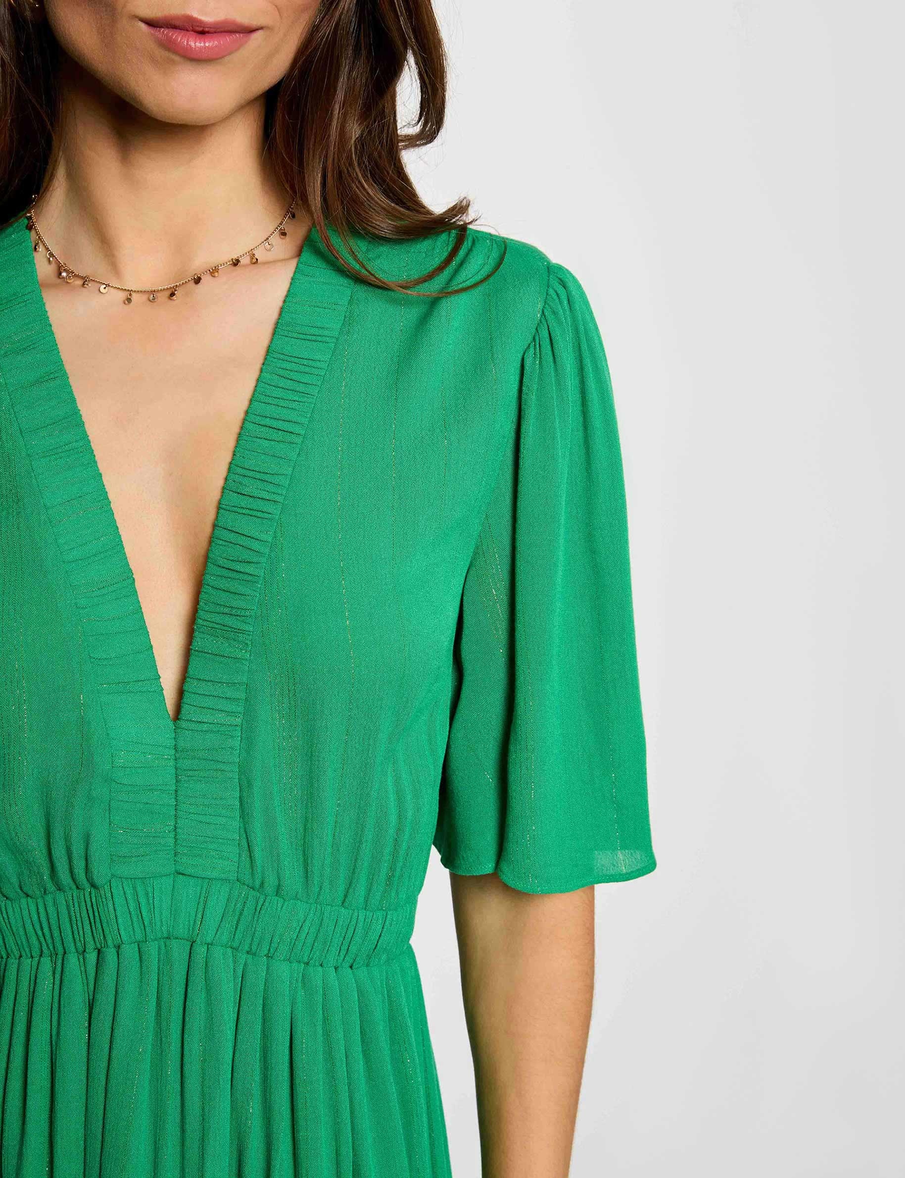 Robe longue col v vert prairie femme