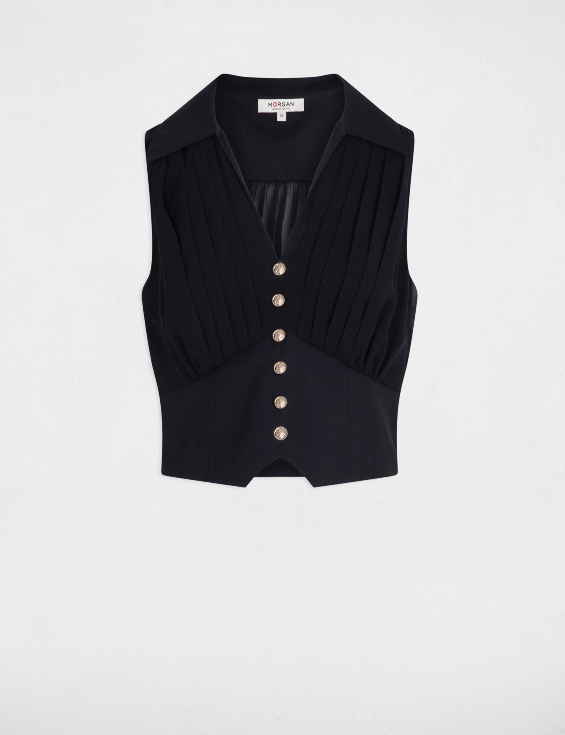 top plisse sans manches bleu marine femme Top plissé sans manches bleu marine femme