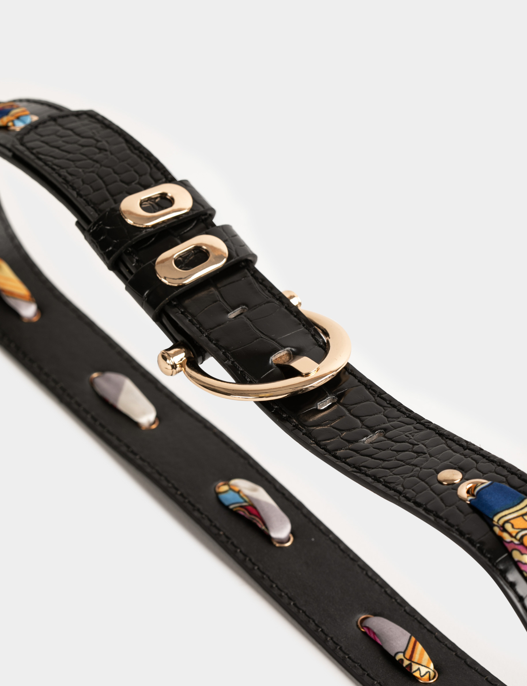 Ceinture avec foulard et aspect croco noir femme
