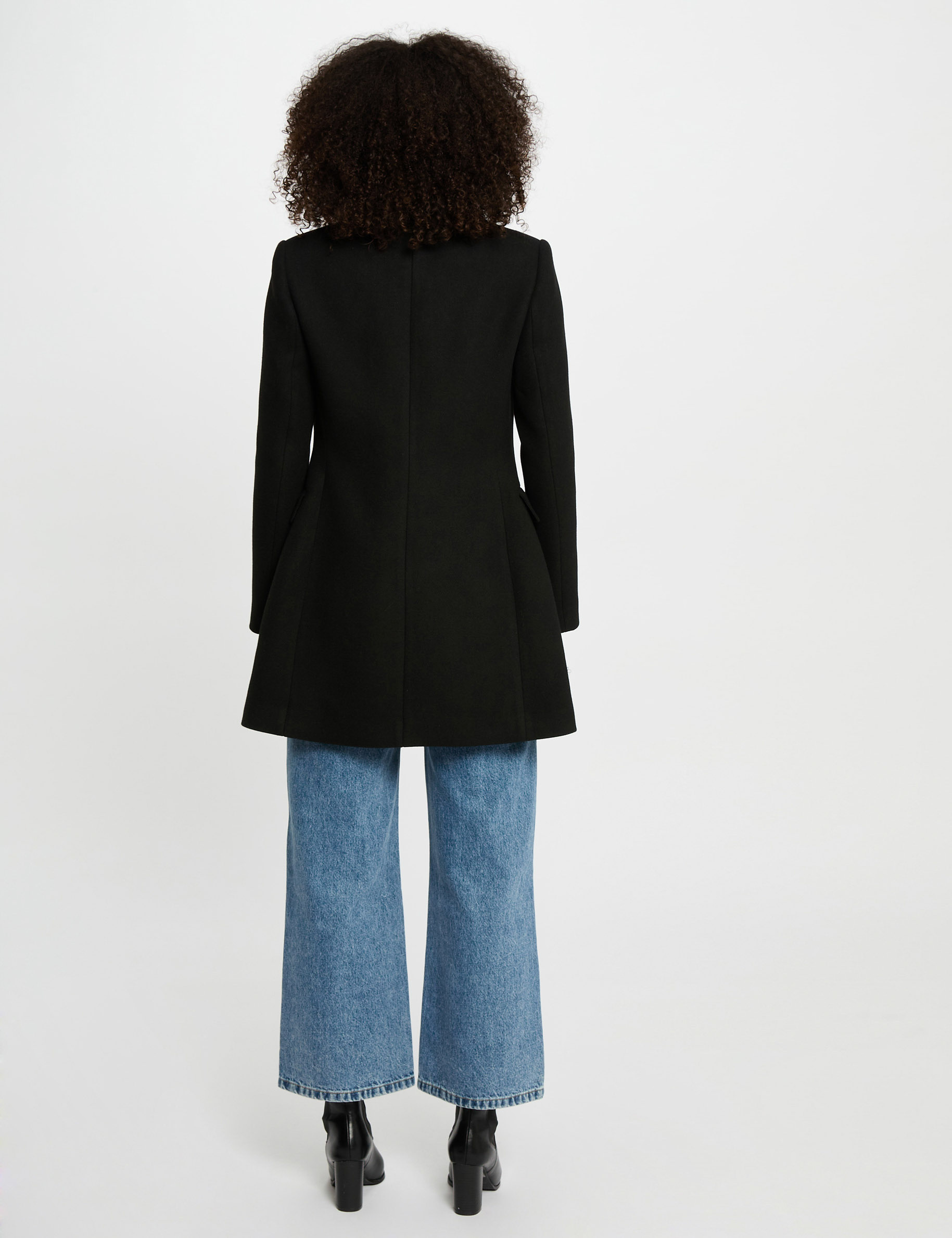 Manteau mi-long avec boutons noir femme
