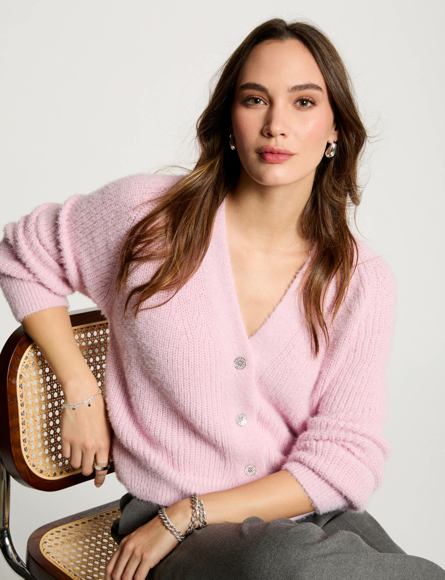 gilet manches longues rose pastel femme Gilet manches longues rose pastel femme