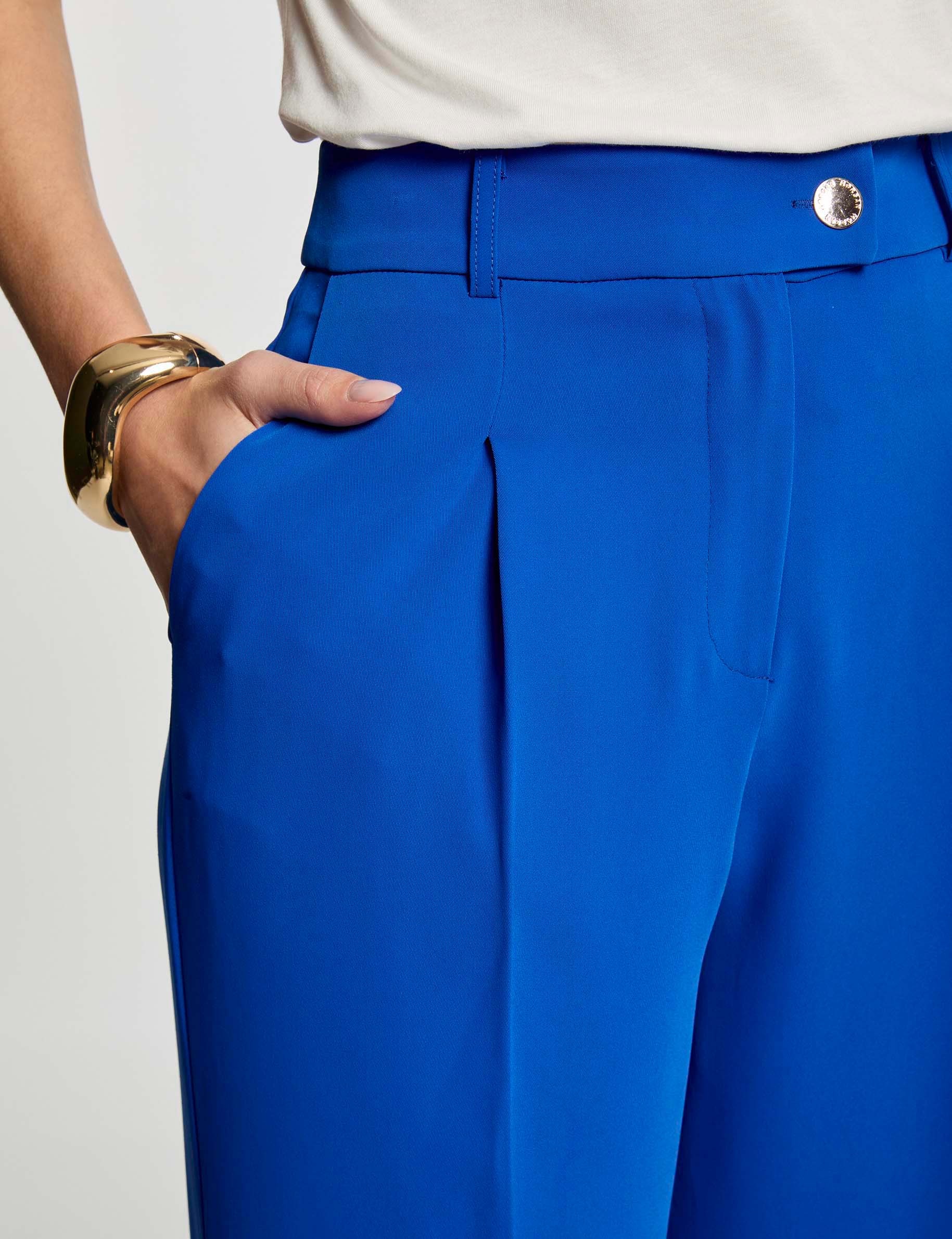 Pantalon flare fluide bleu electrique femme