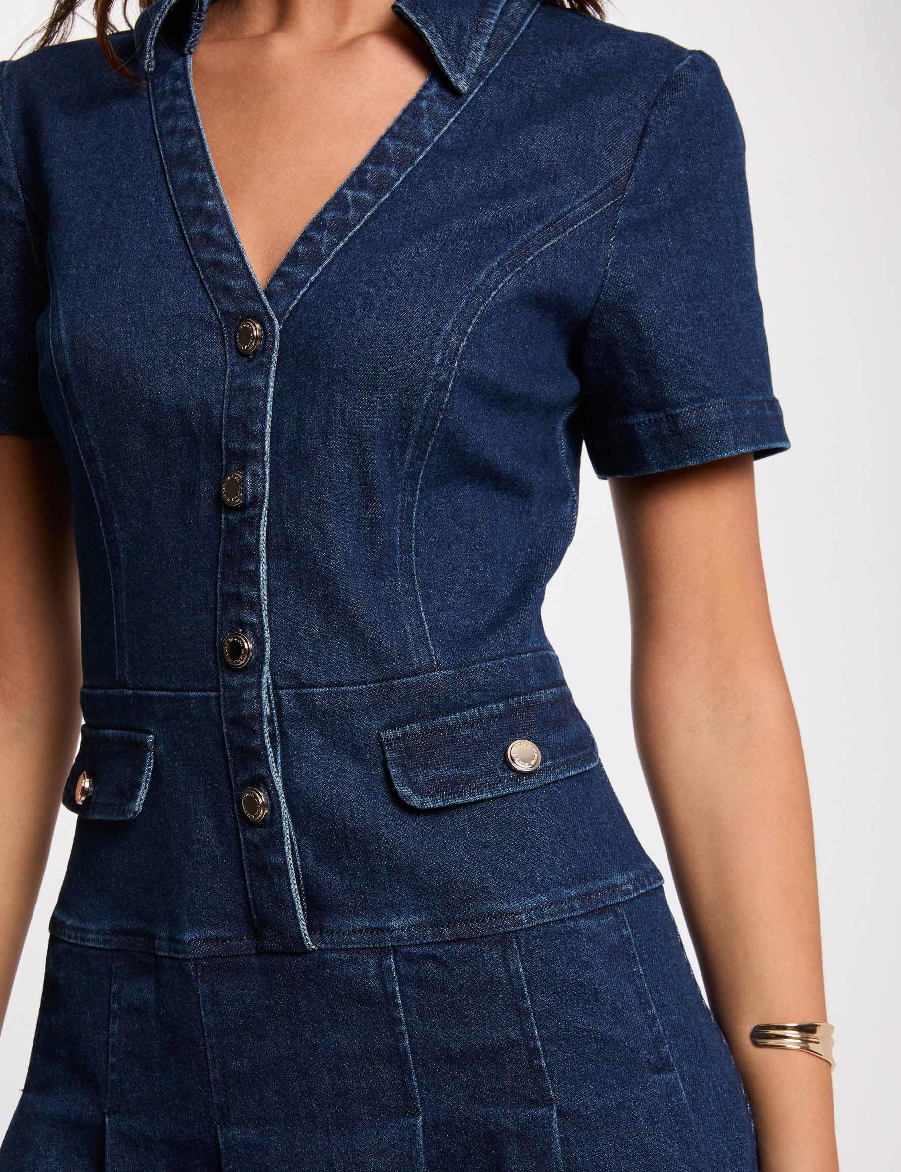 robe courte trapeze en jean denim brut femme Robe courte trapèze en jean denim brut femme