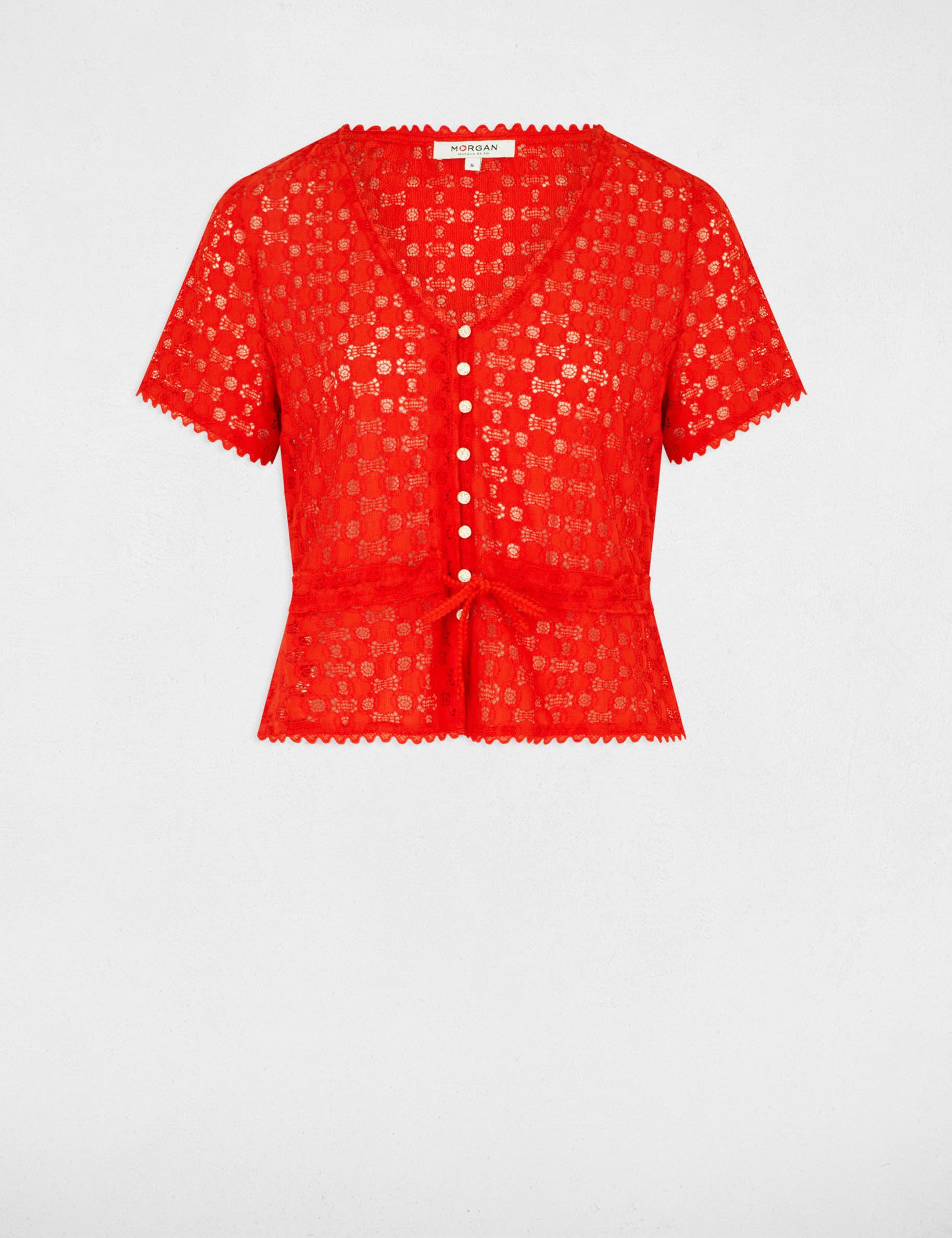 t shirt manches courtes en dentelle orange femme T-shirt manches courtes en dentelle orange femme