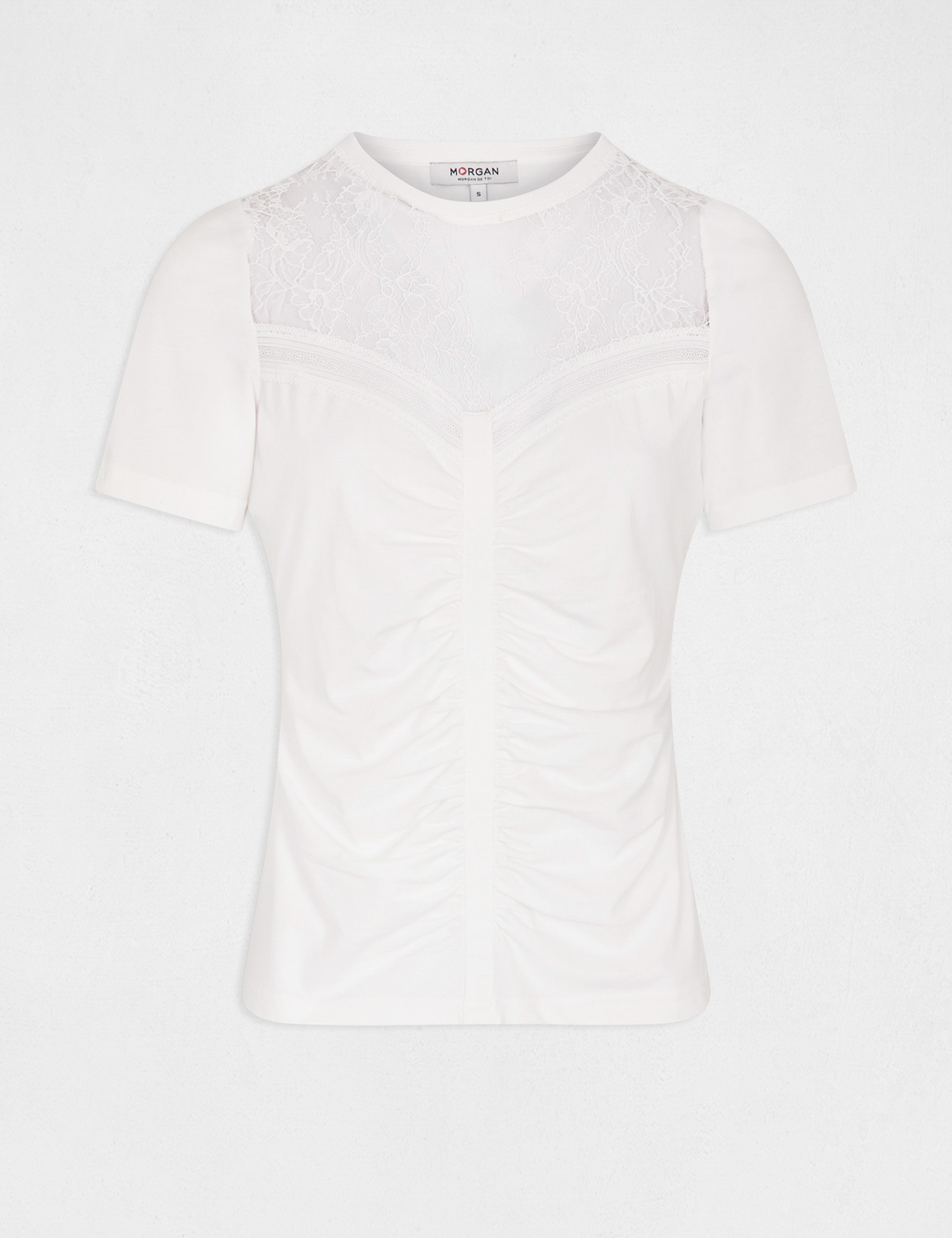 T-shirt manches courtes avec dentelle ecru femme T-shirt manches courtes avec dentelle ecru femme