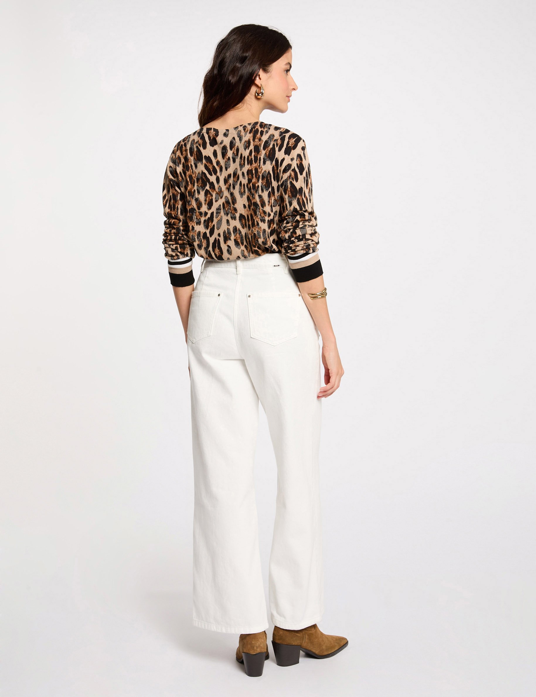 pull col rond imprime leopard multicolore femme Pull col rond imprimé léopard multicolore femme