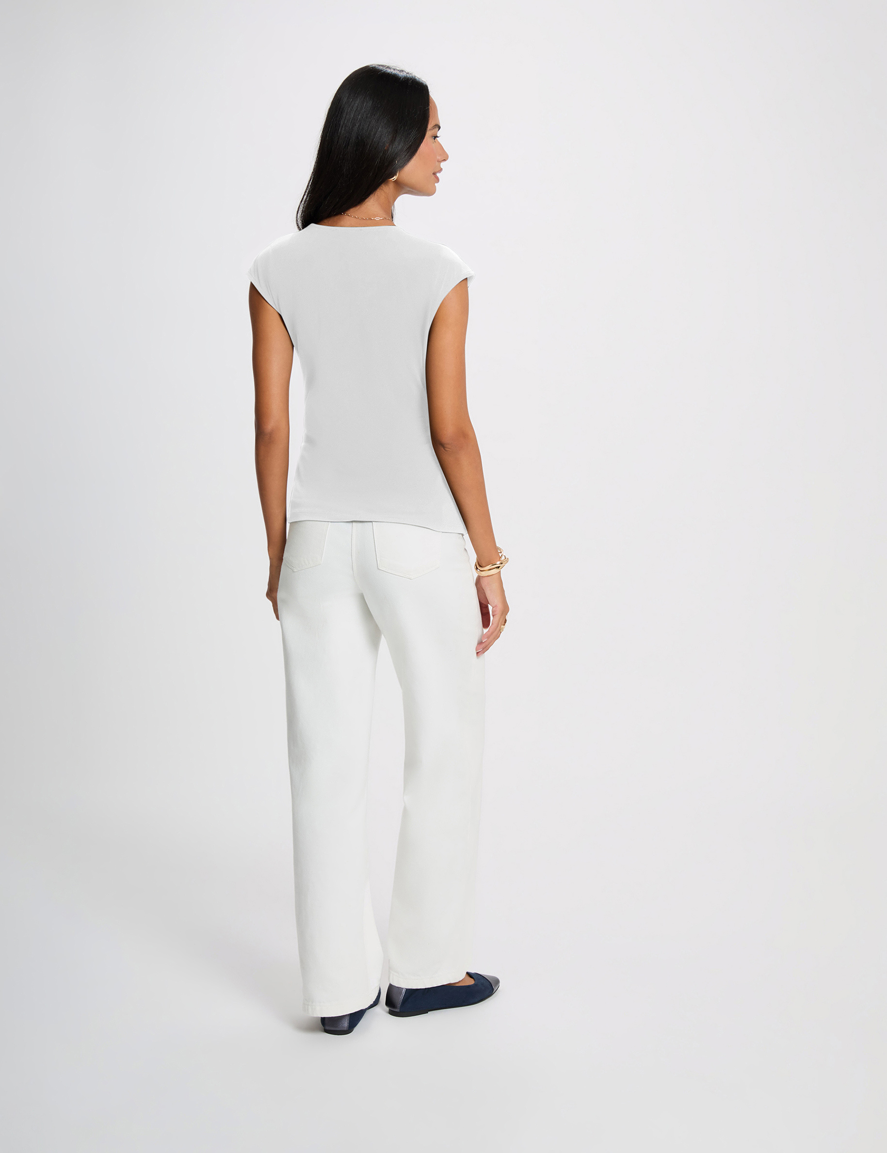 Top sans manches col v blanc femme