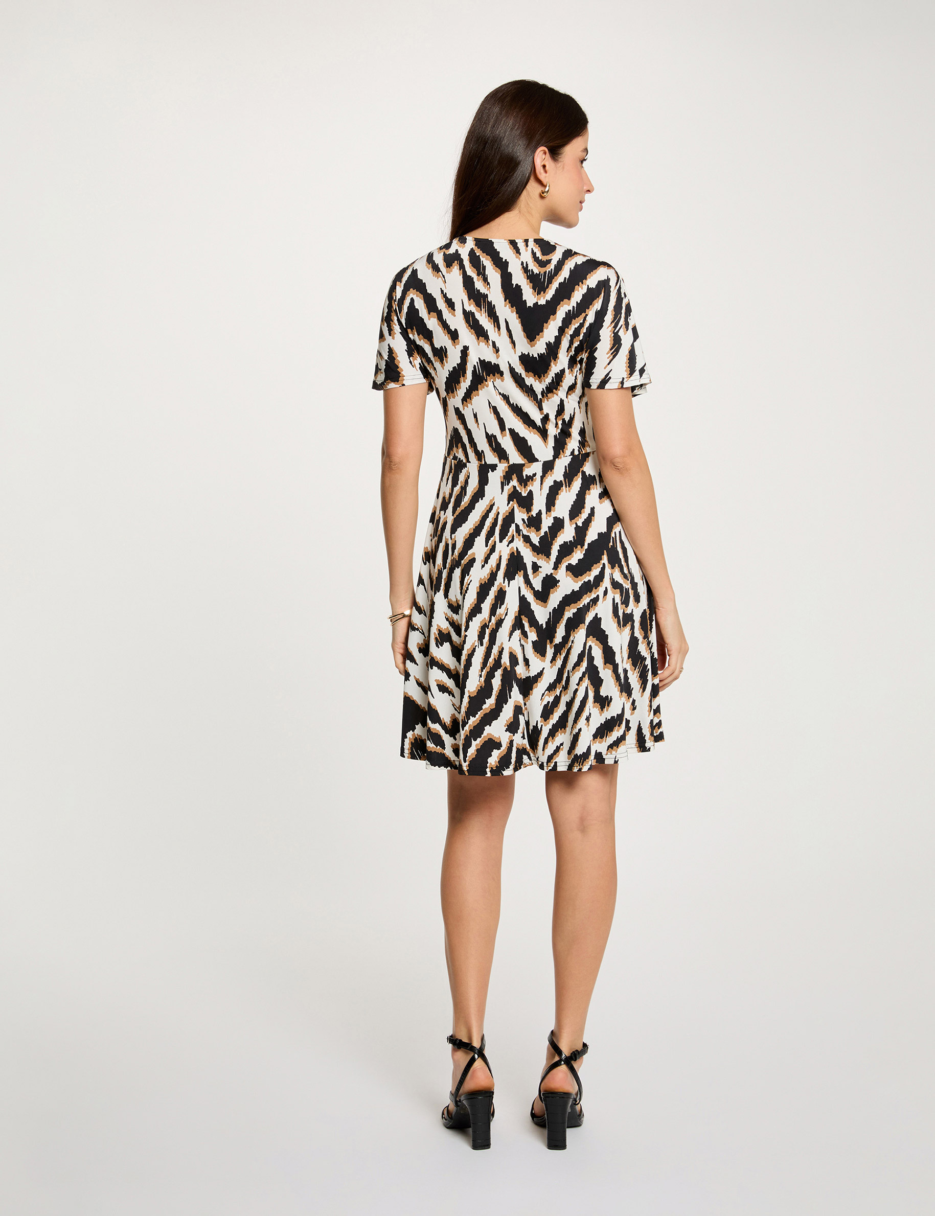 Robe courte col v multicolore femme