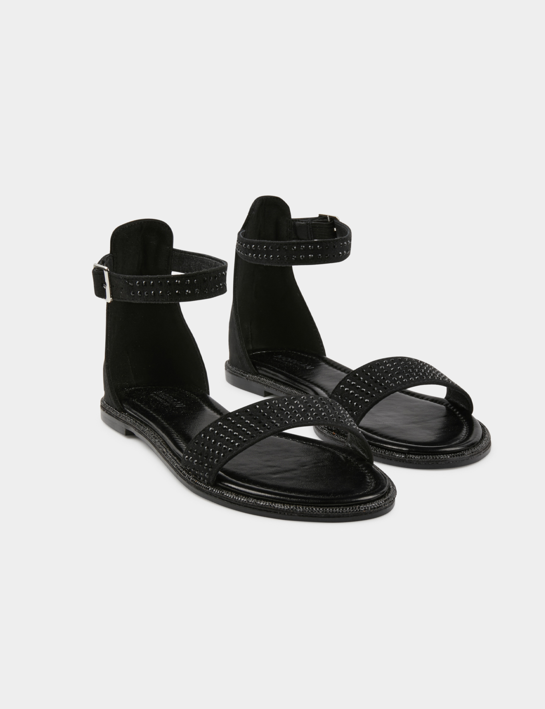 Sandales plates avec détails strass noir femme Sandales plates avec détails strass noir femme