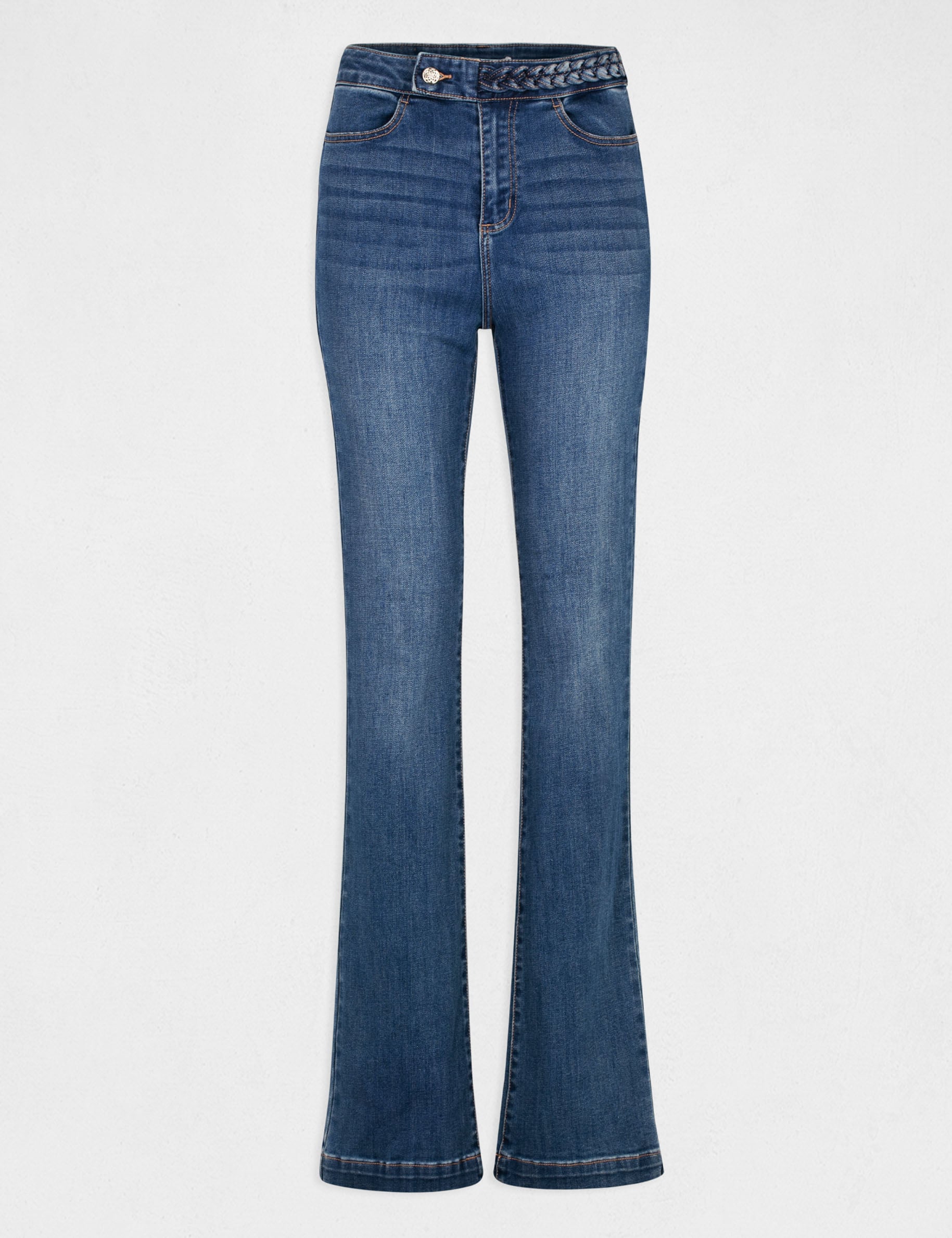 Jeans droit avec d&eacute;tails tress&eacute;s denim stone femme
