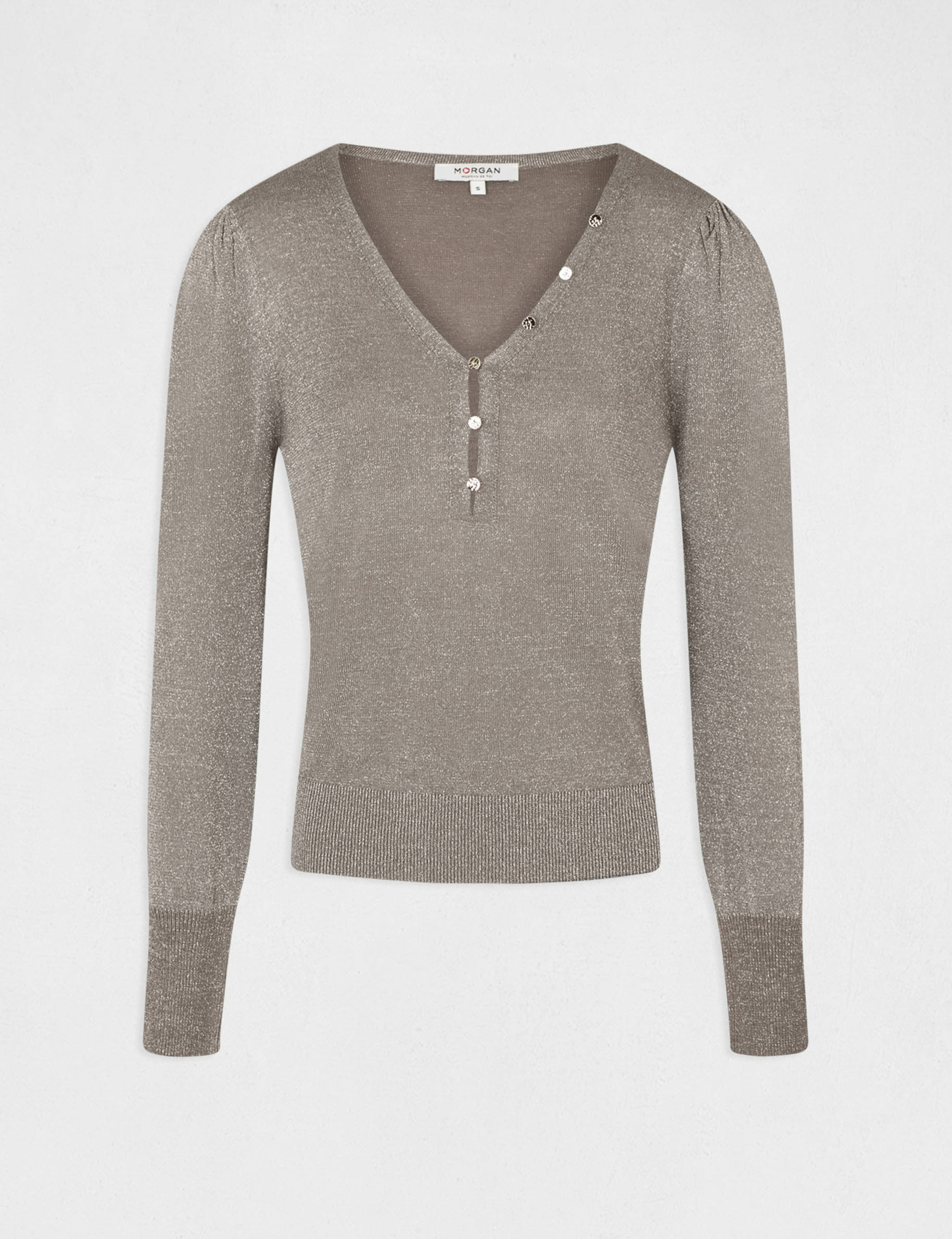 Pull manches longues avec boutons taupe femme Pull manches longues avec boutons taupe femme