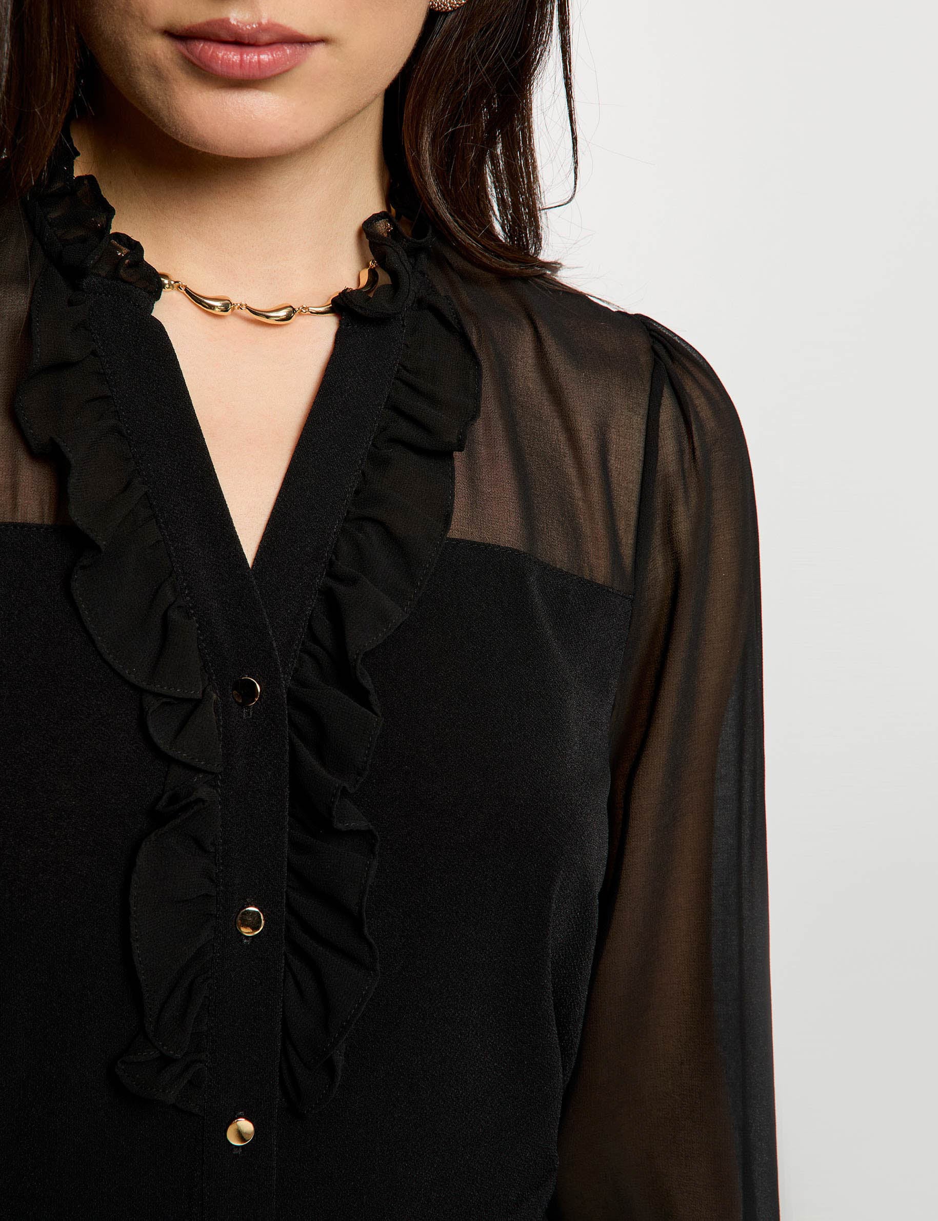 Chemise voile col v noir femme