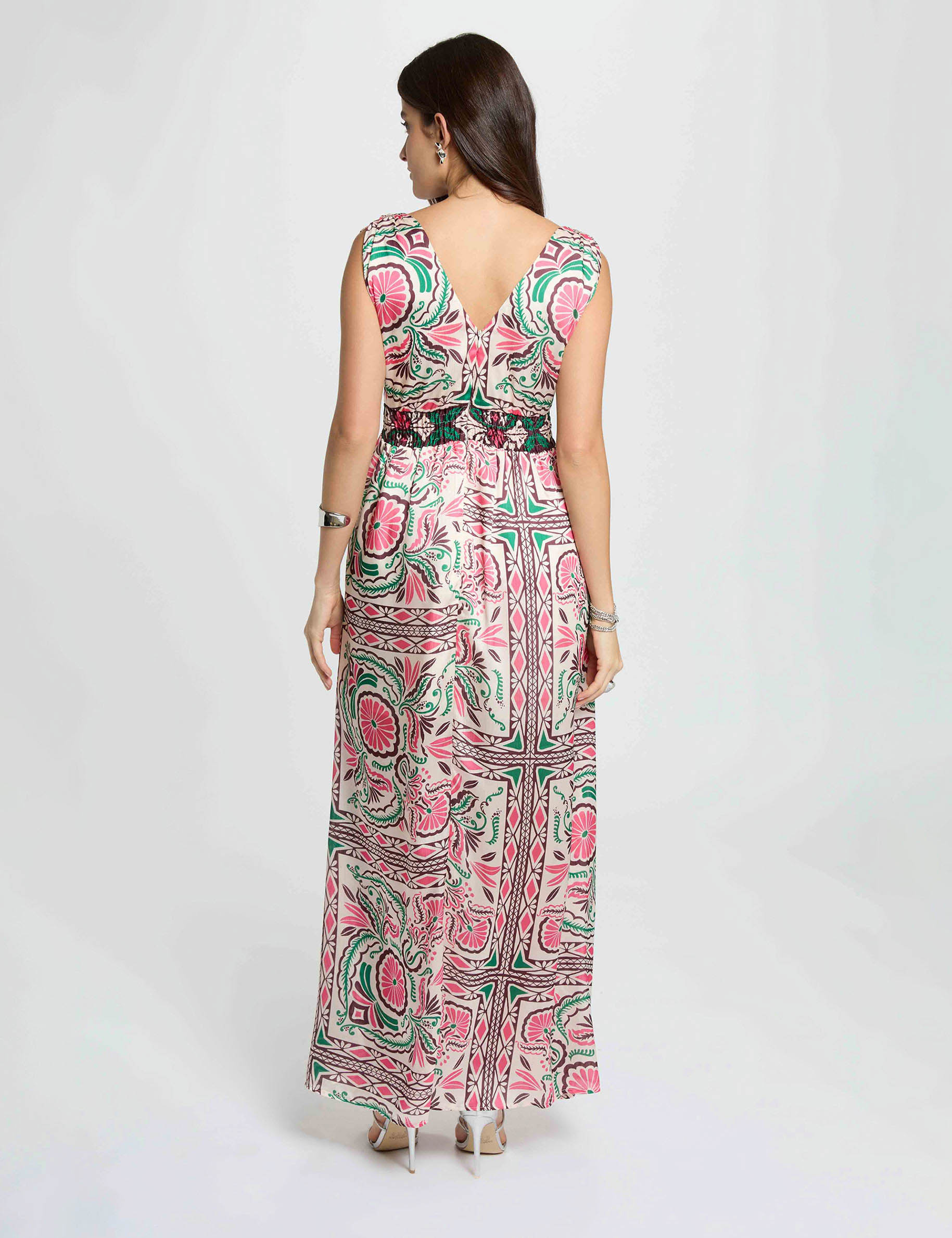 Robe longue ajust&eacute;e multicolore femme