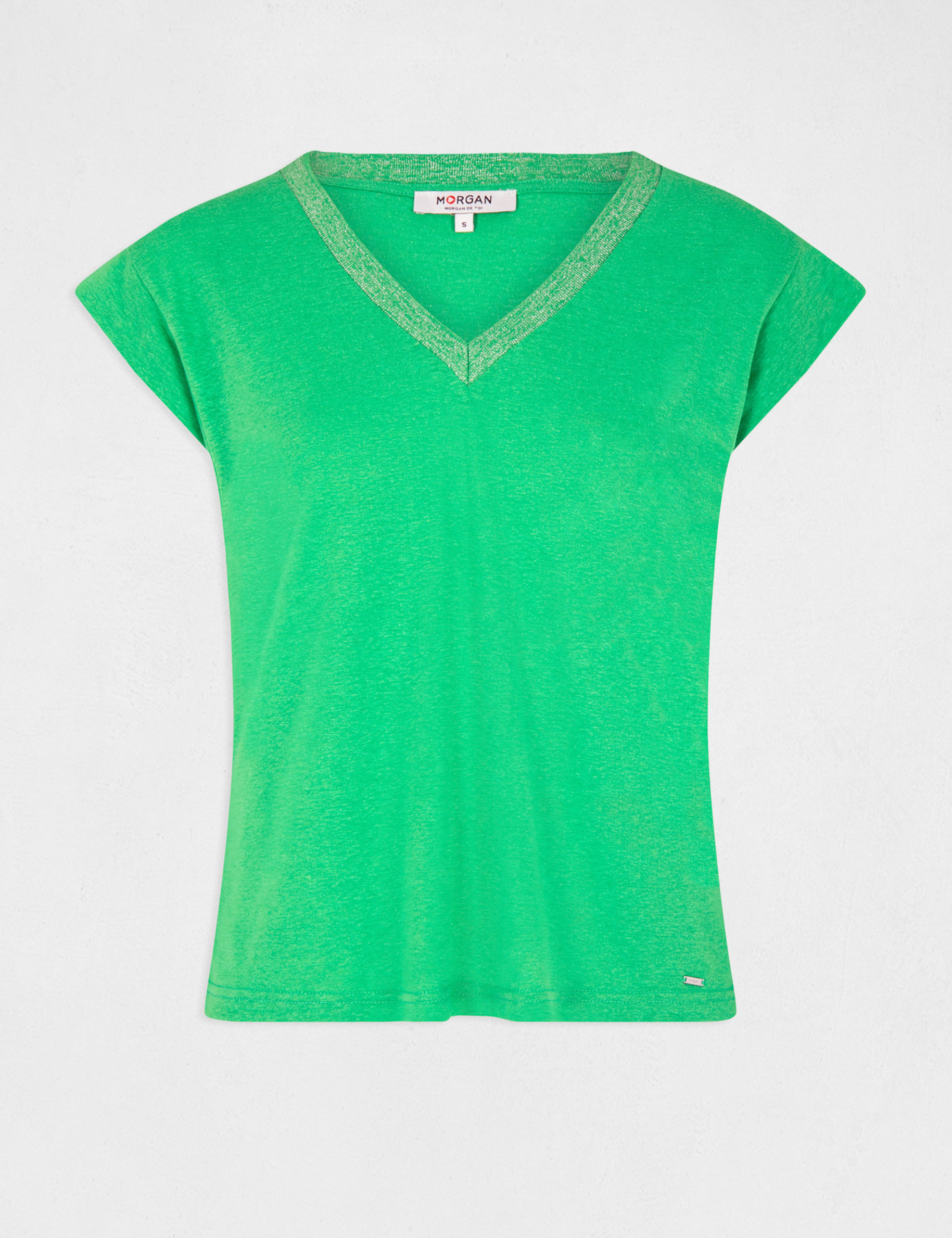 T-shirt manches courtes à col en V vert femme T-shirt manches courtes à col en V vert femme