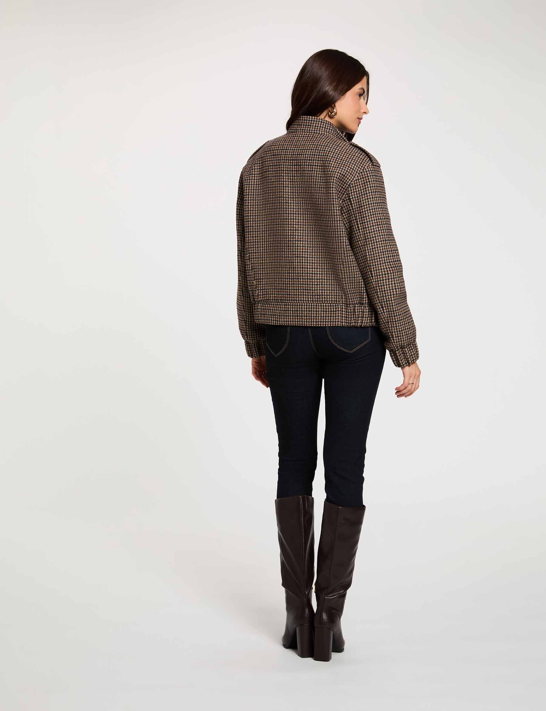 Blouson tweed col mao multicolore femme