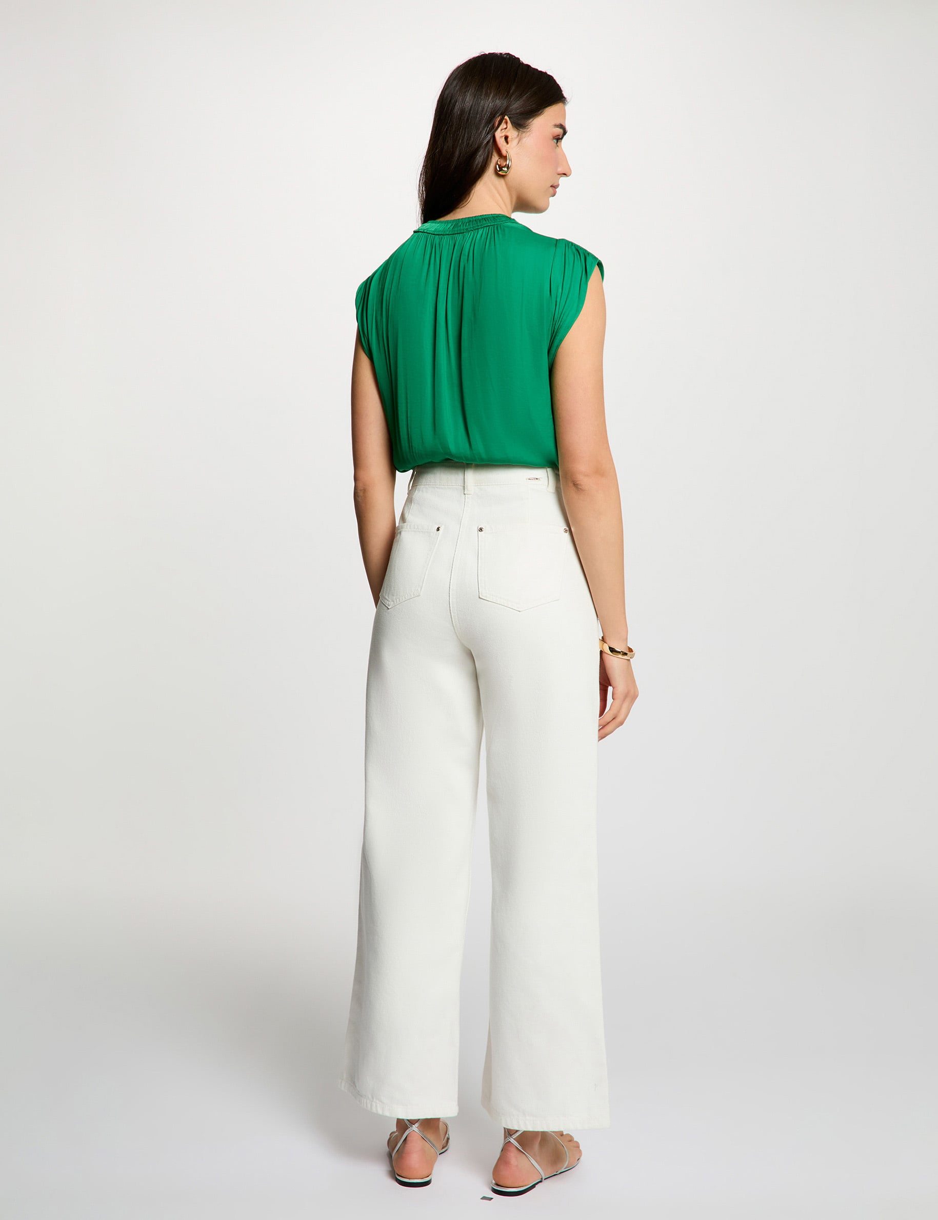 Blouse manches courtes satin vert prairie femme