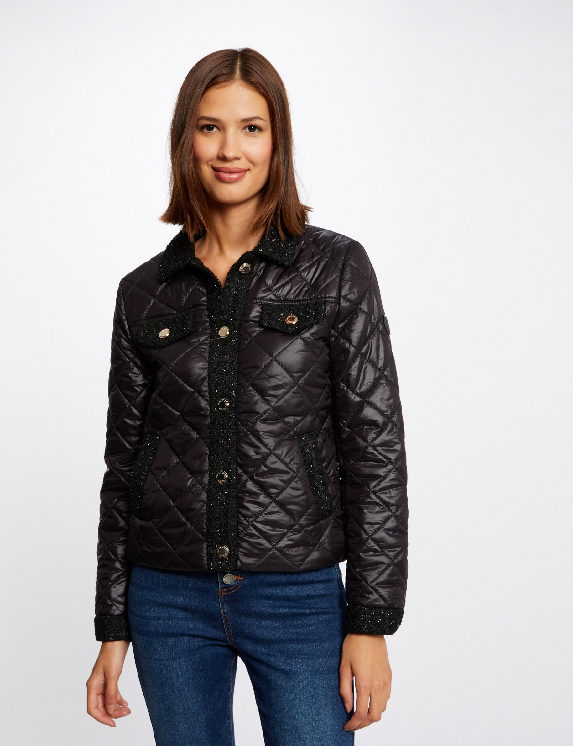 Doudoune droite boutonnée noir femme Doudoune droite boutonnée noir femme