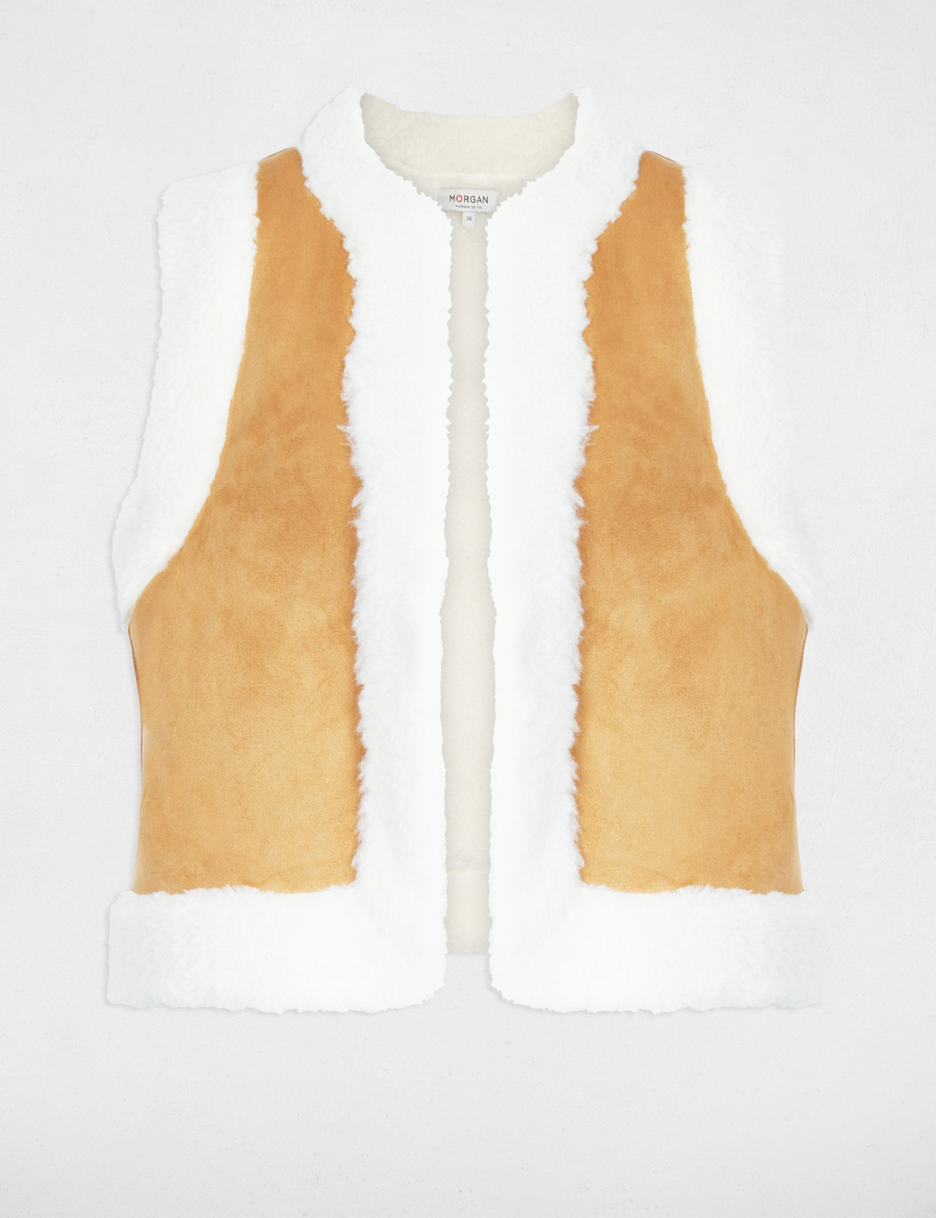 Veste droite sans manches camel femme