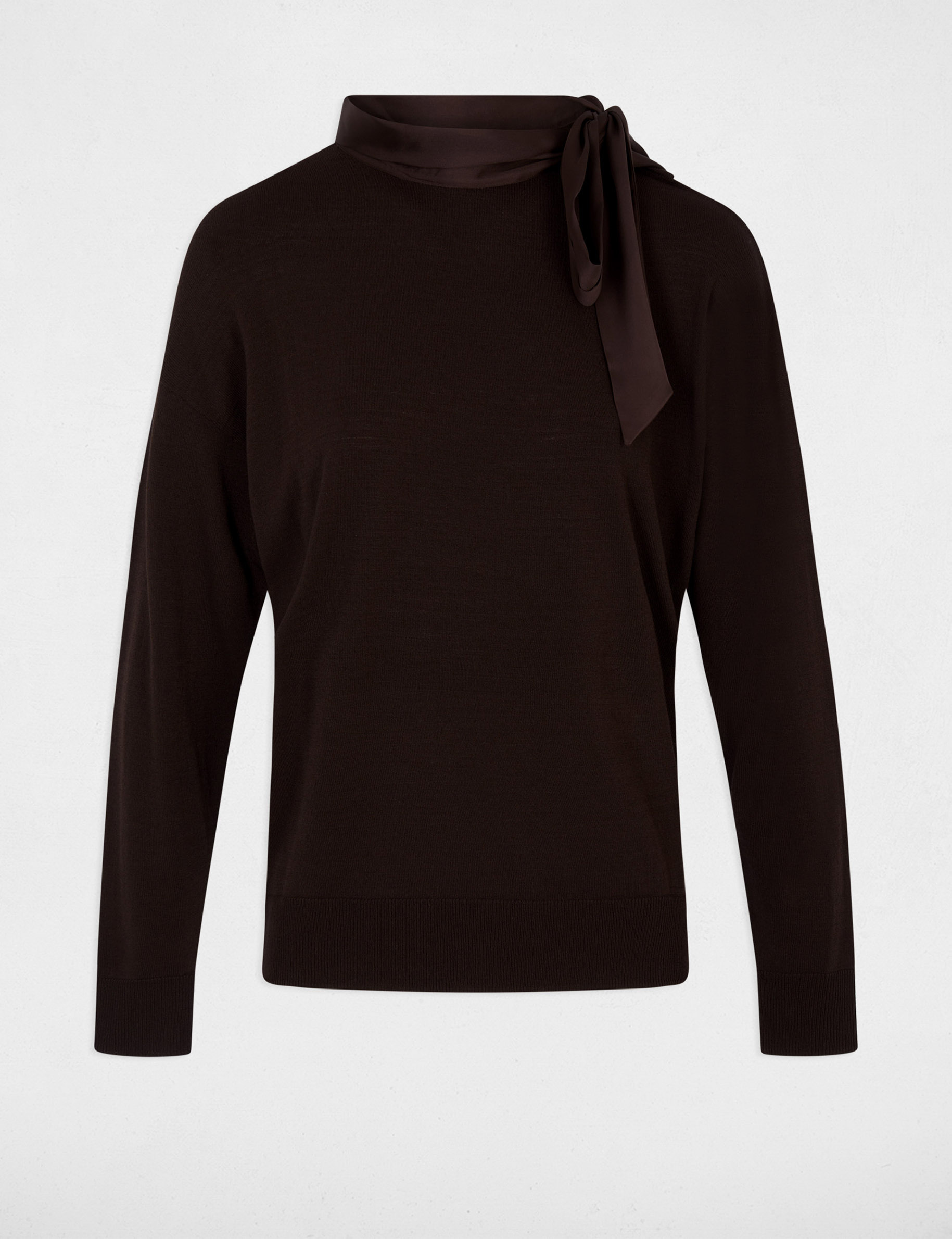 Pull col rond manches longues marron fonc&eacute; femme