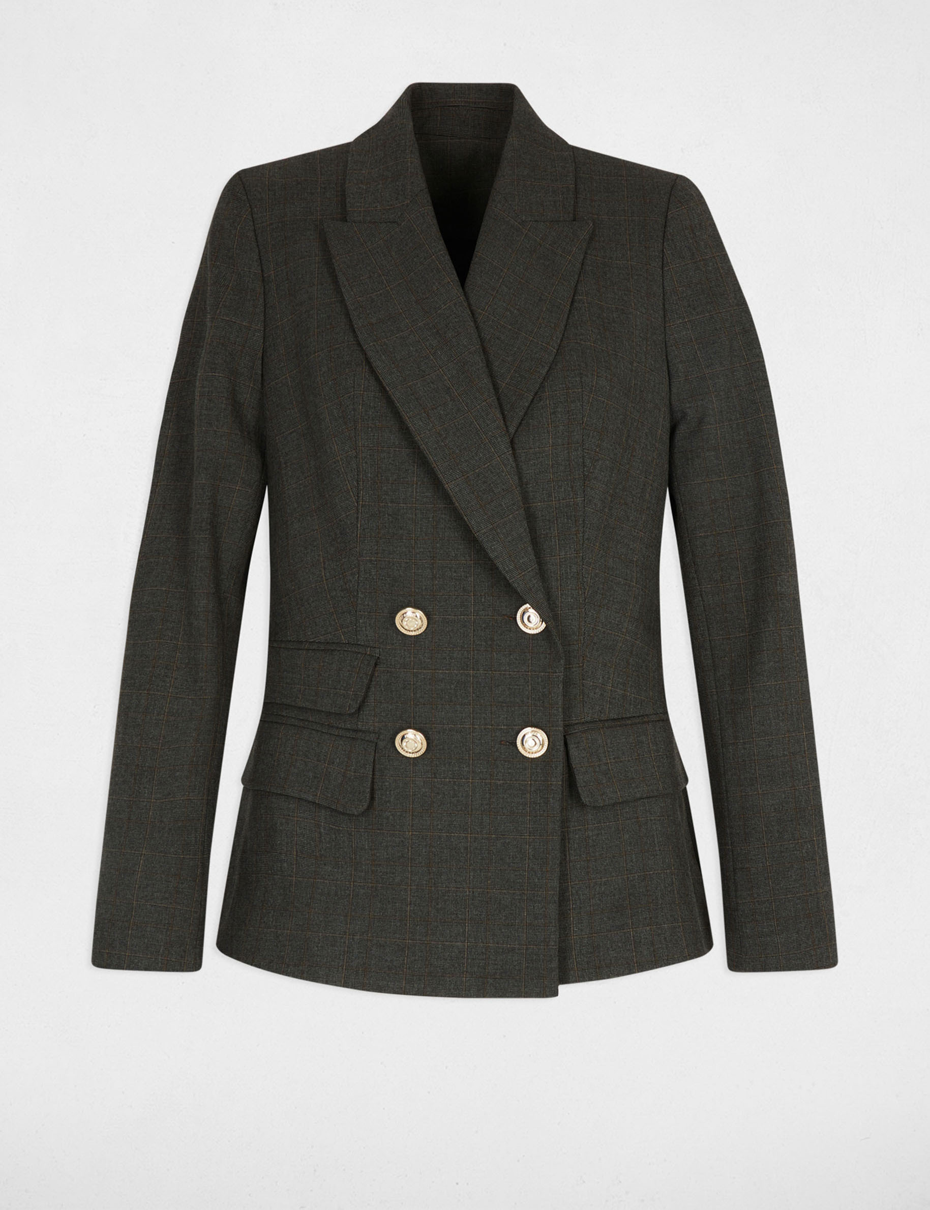 Blazer droit &agrave; carreaux gris moyen femme