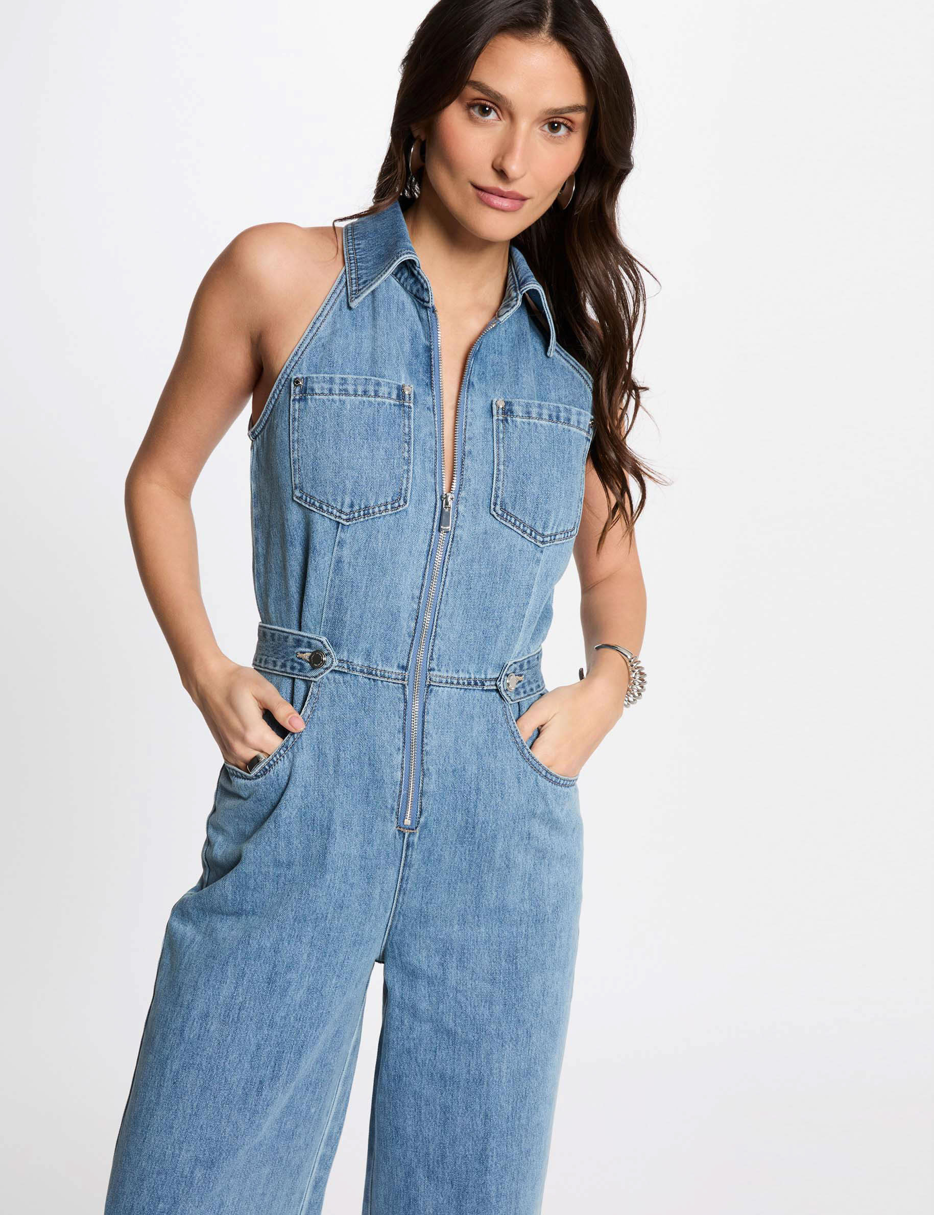combinaison longue en jean denim bleach femme Combinaison longue en jean denim bleach femme
