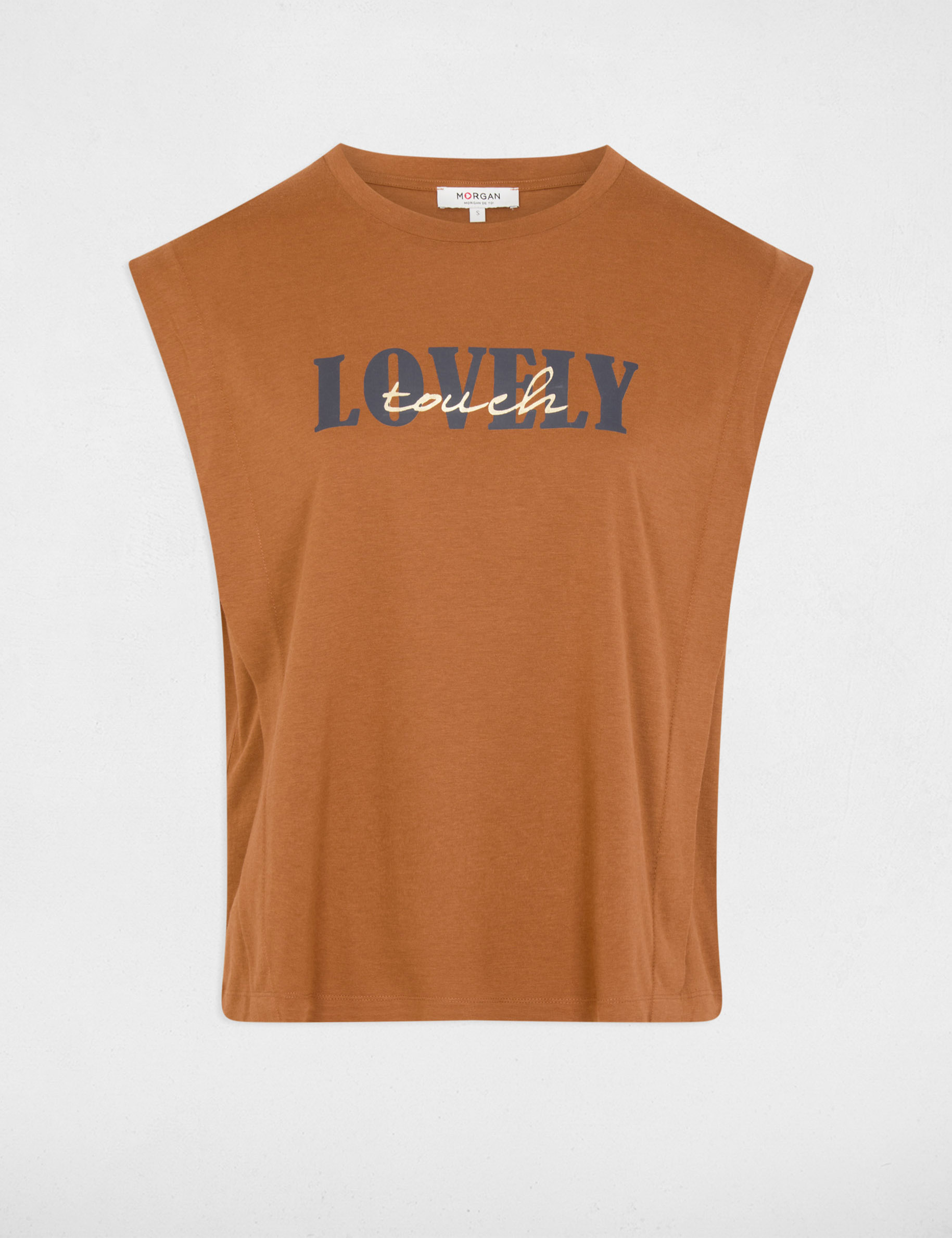 T-shirt droit col rond camel femme