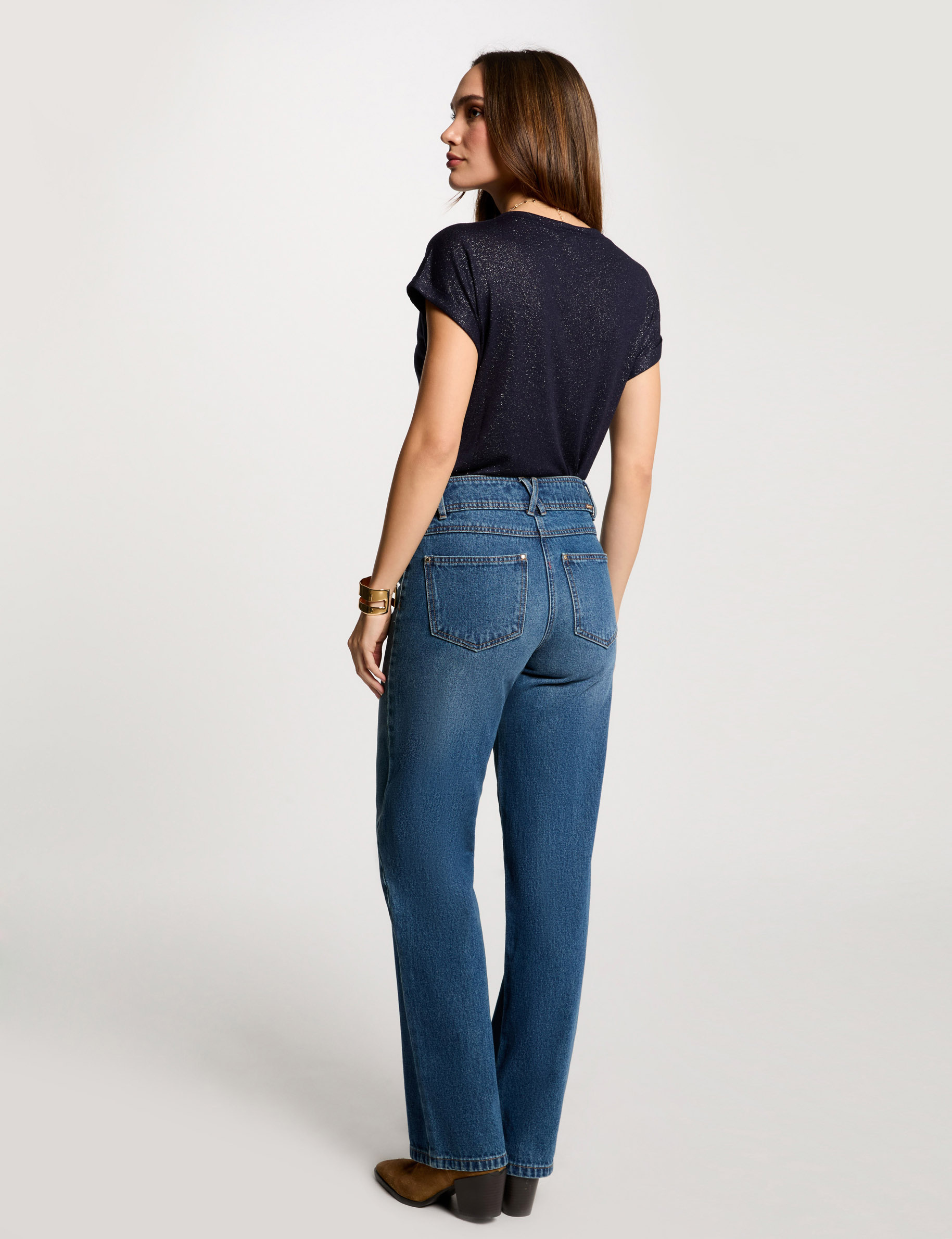 t shirt manches courtes strass bleu marine femme T-shirt manches courtes strass bleu marine femme