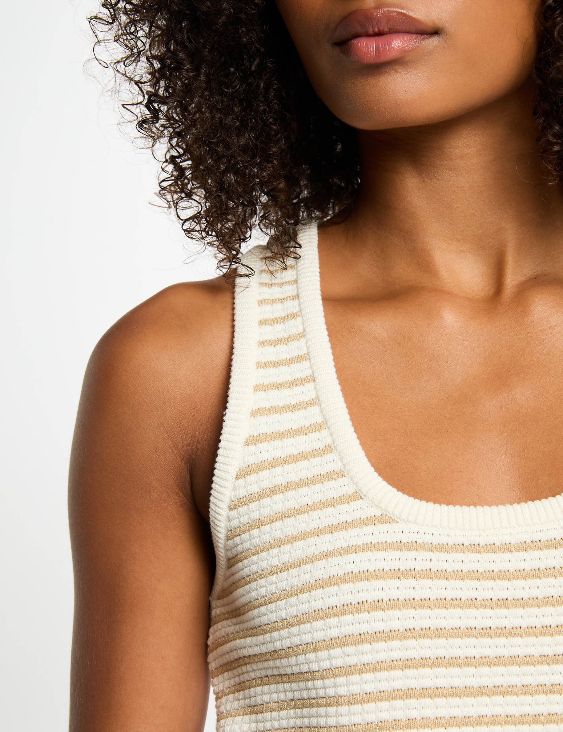Top en maille ray&eacute; blanc femme