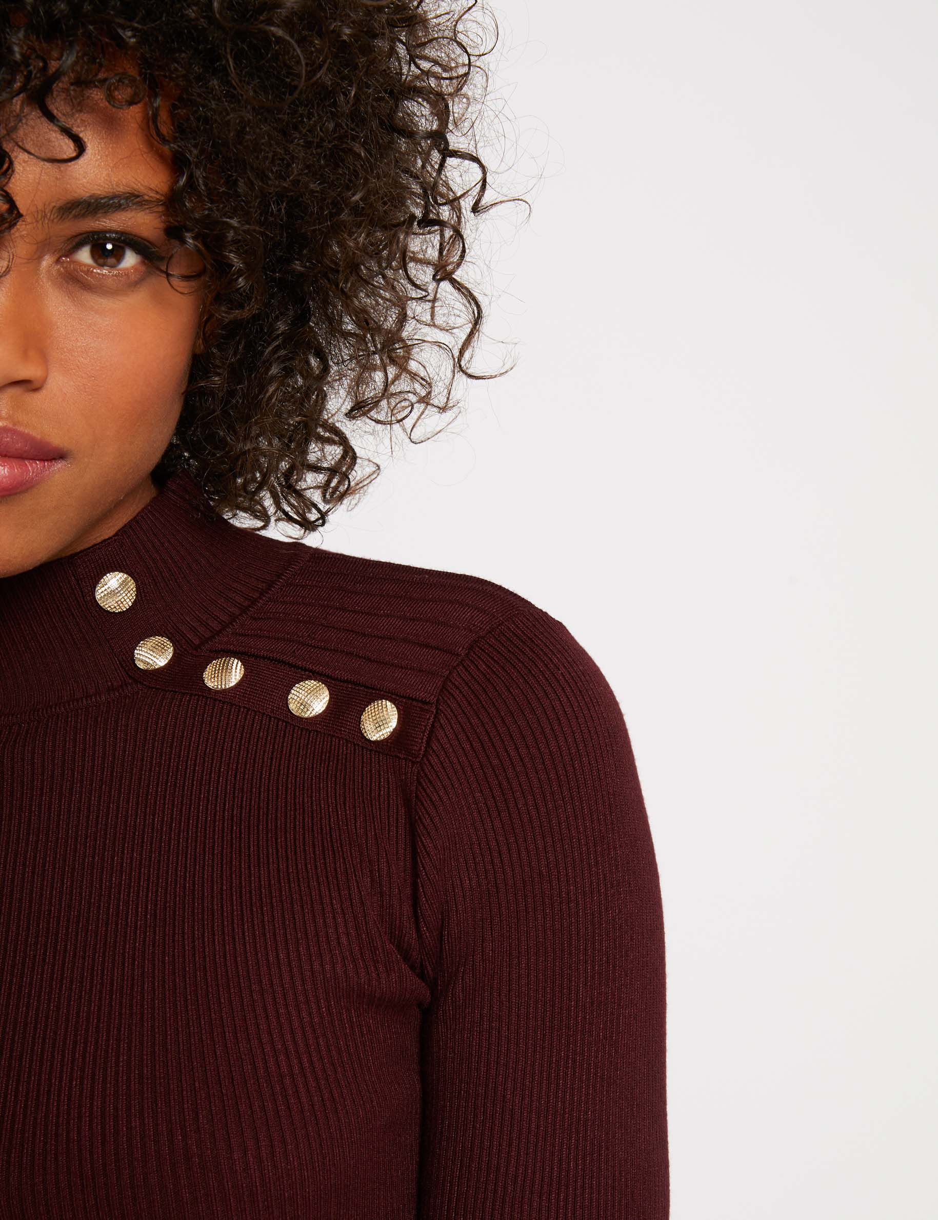 pull manches longues avec boutons rouge vin femme Pull manches longues avec boutons rouge vin femme
