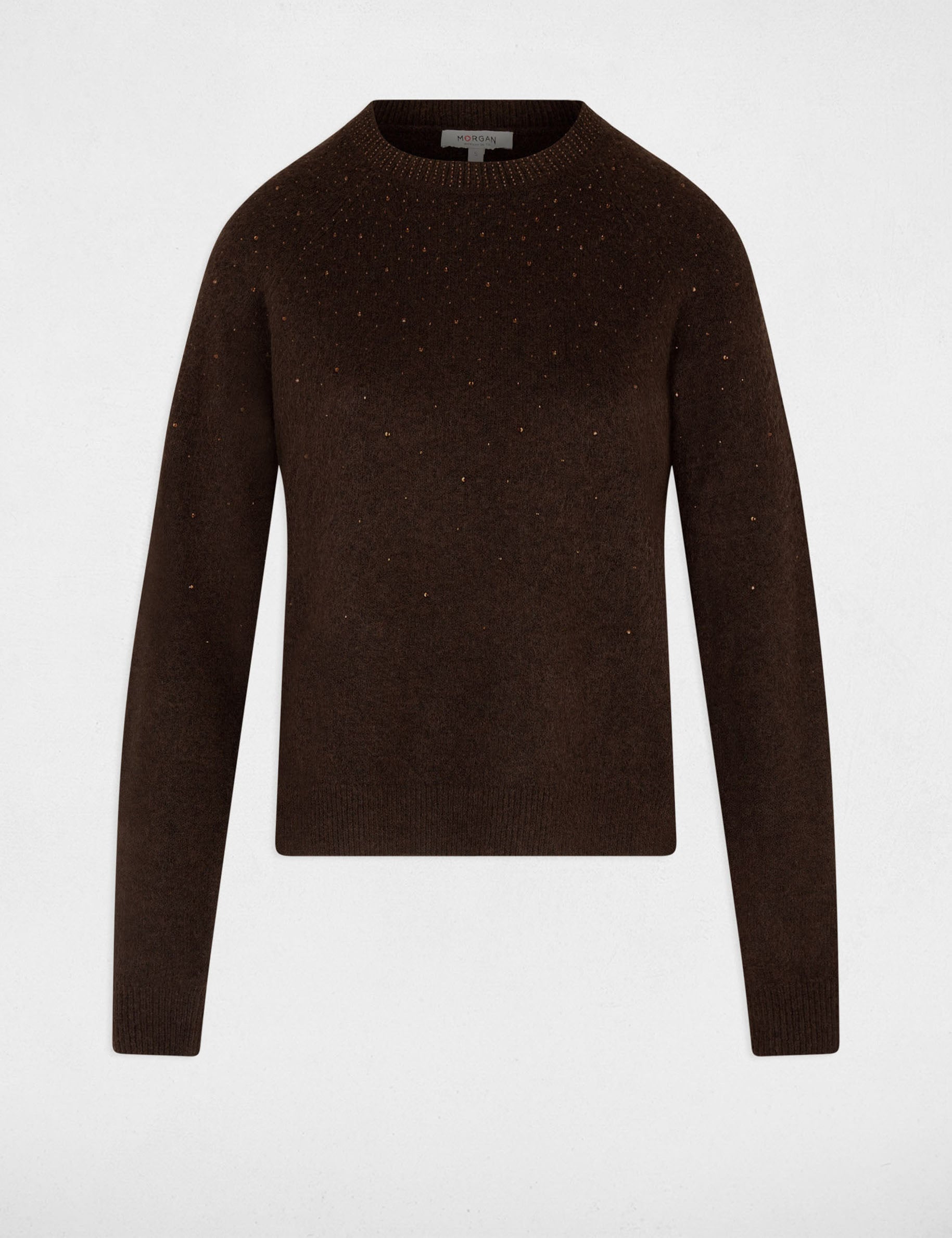 Pull ajust&eacute; strass marron fonc&eacute; femme