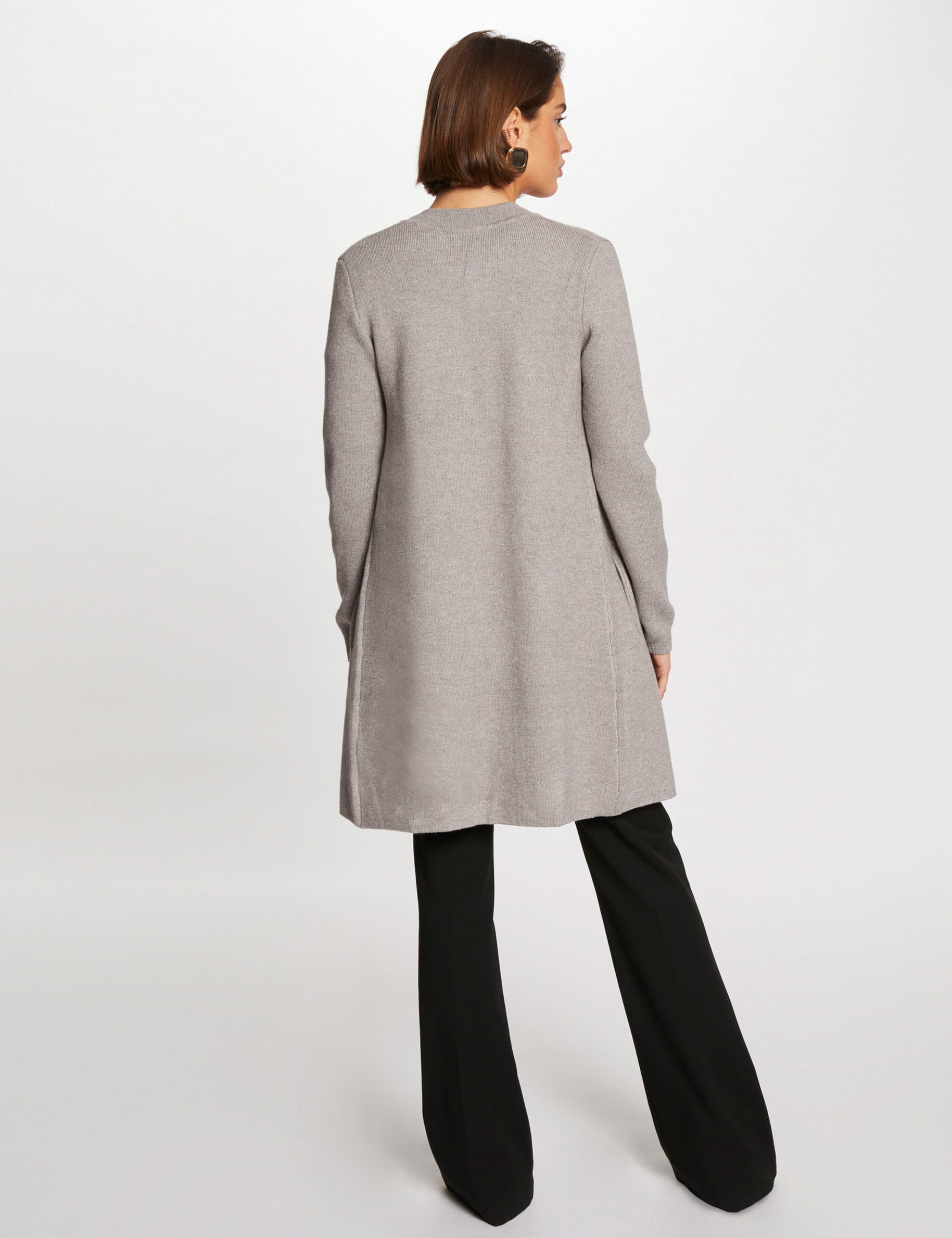Gilet droit &agrave; col crant&eacute; gris clair femme