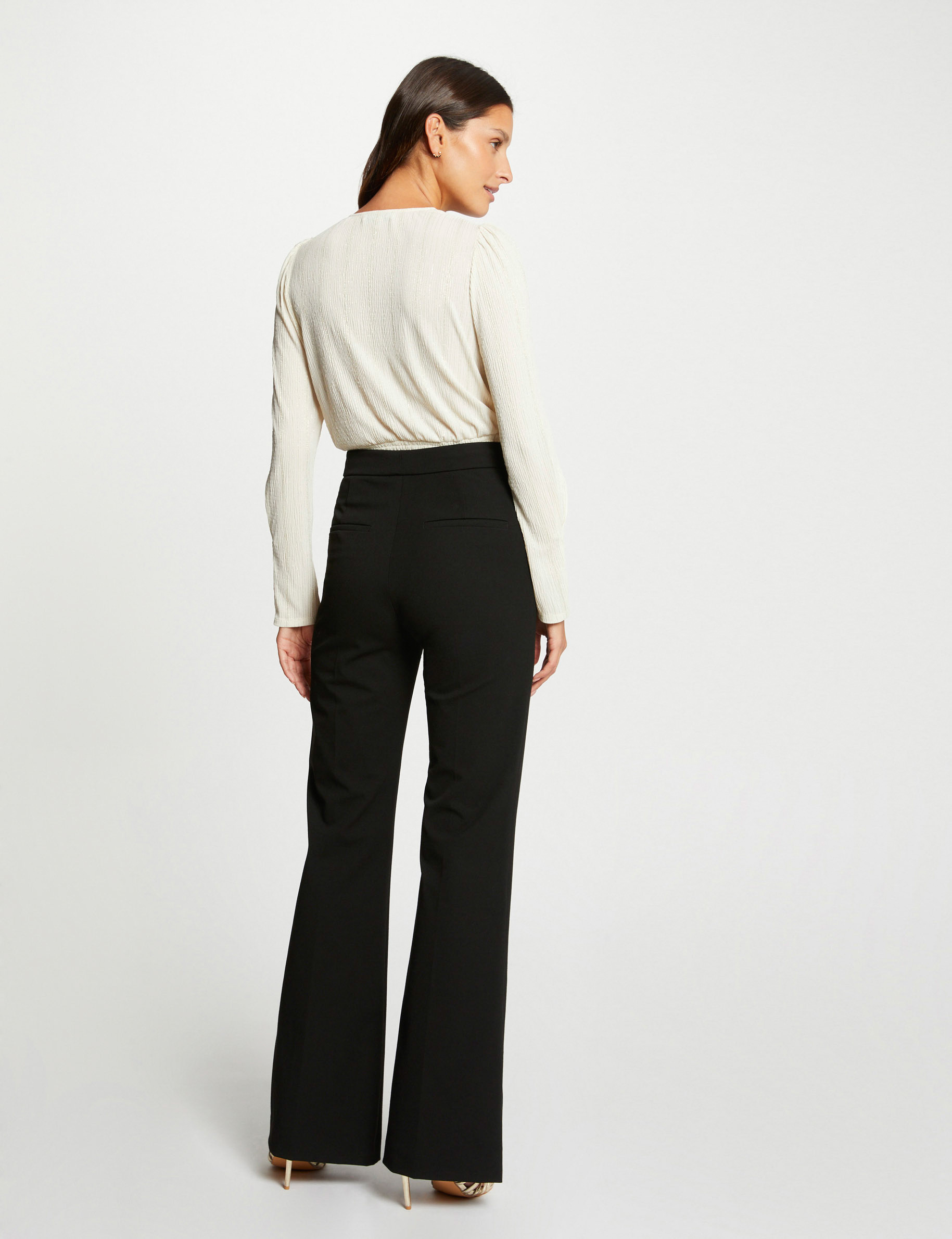 Blouse manches longues col cache-coeur ecru femme