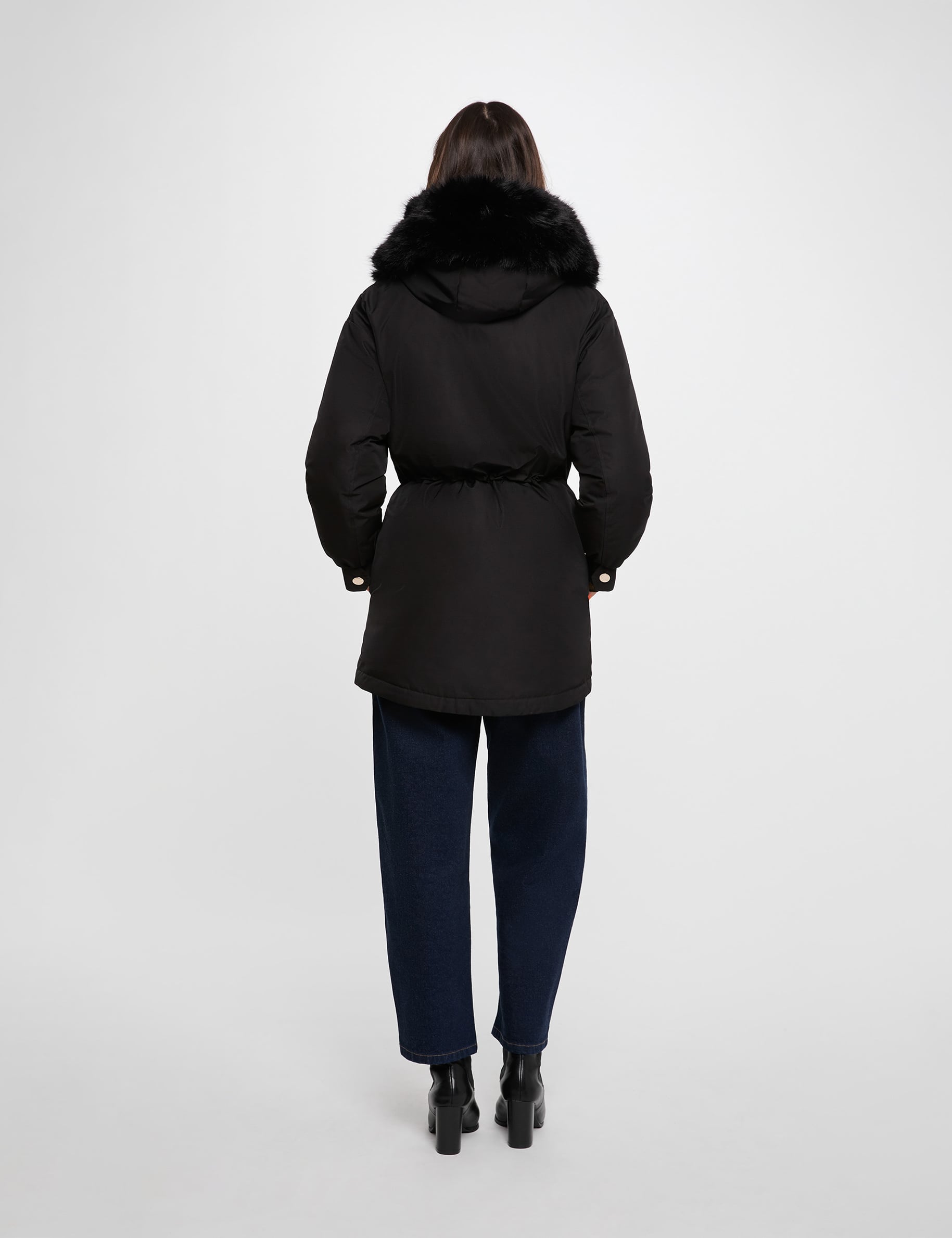 Parka col fourrure noir femme
