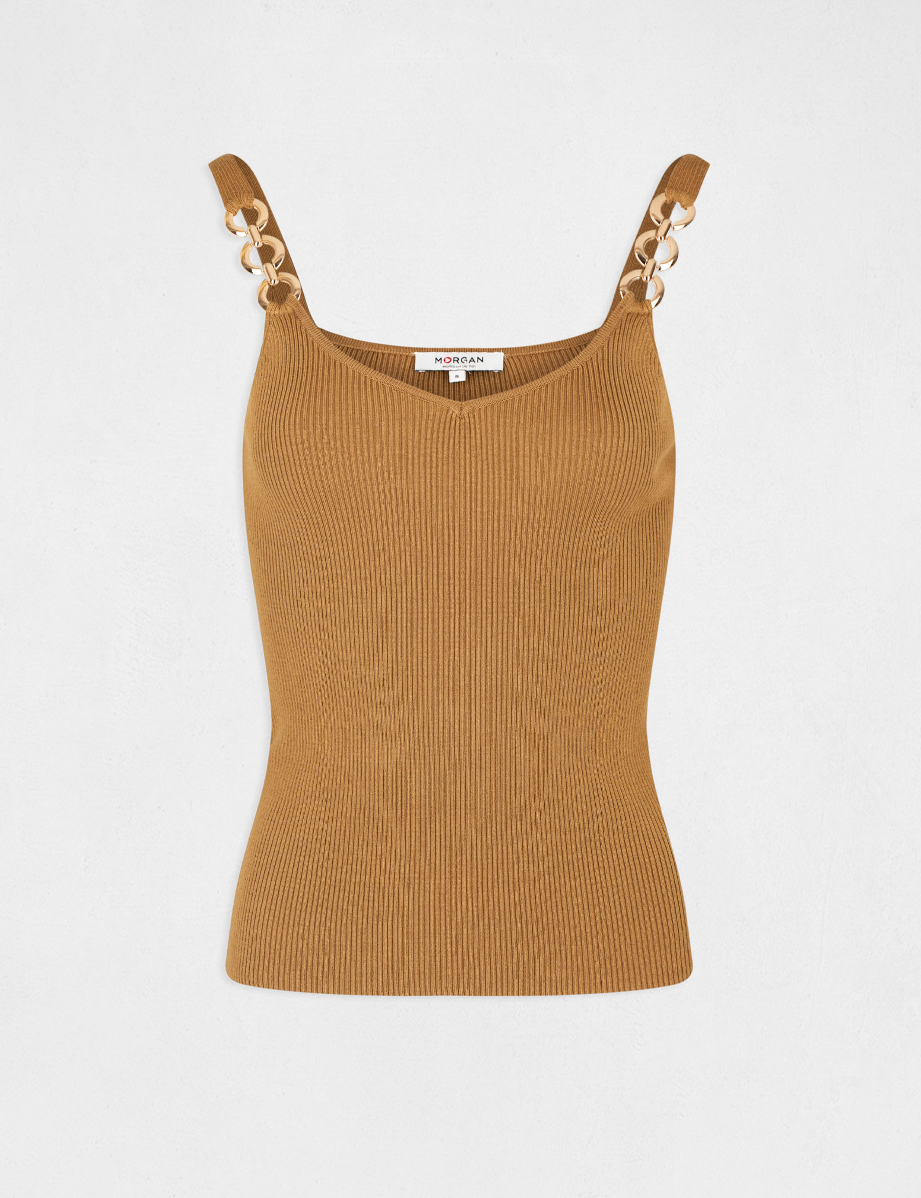 Pull débardeur à ornements métalliques caramel femme Pull débardeur à ornements métalliques caramel femme