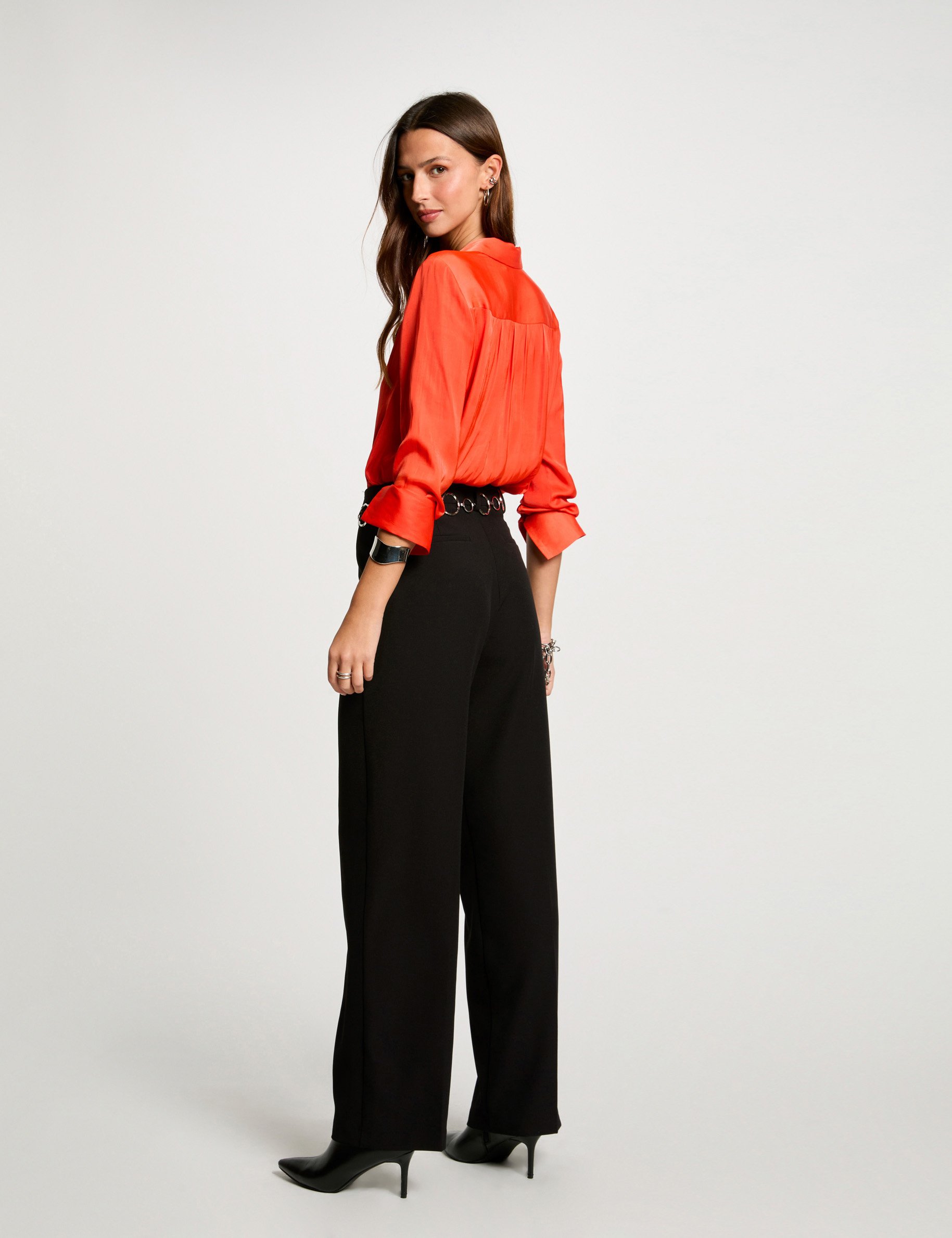 chemise manches longues satin orange fonce femme Chemise manches longues satin orange foncé femme