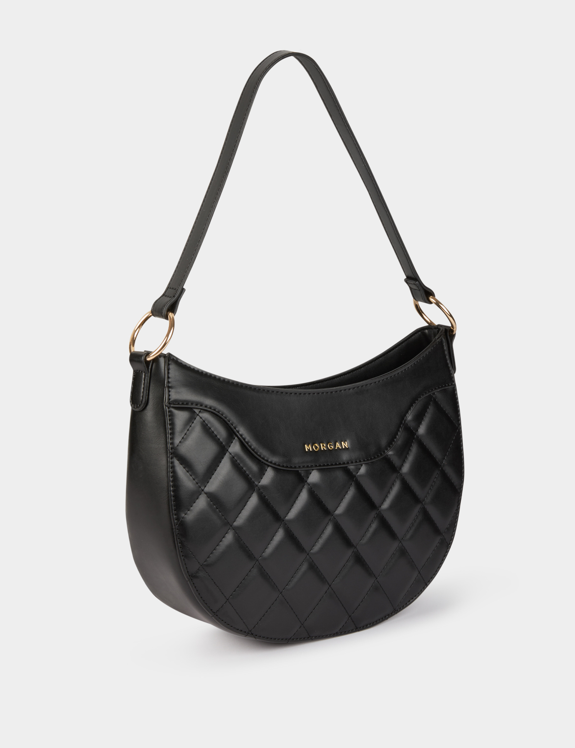 Sac demi-lune matelassé noir femme Morgan